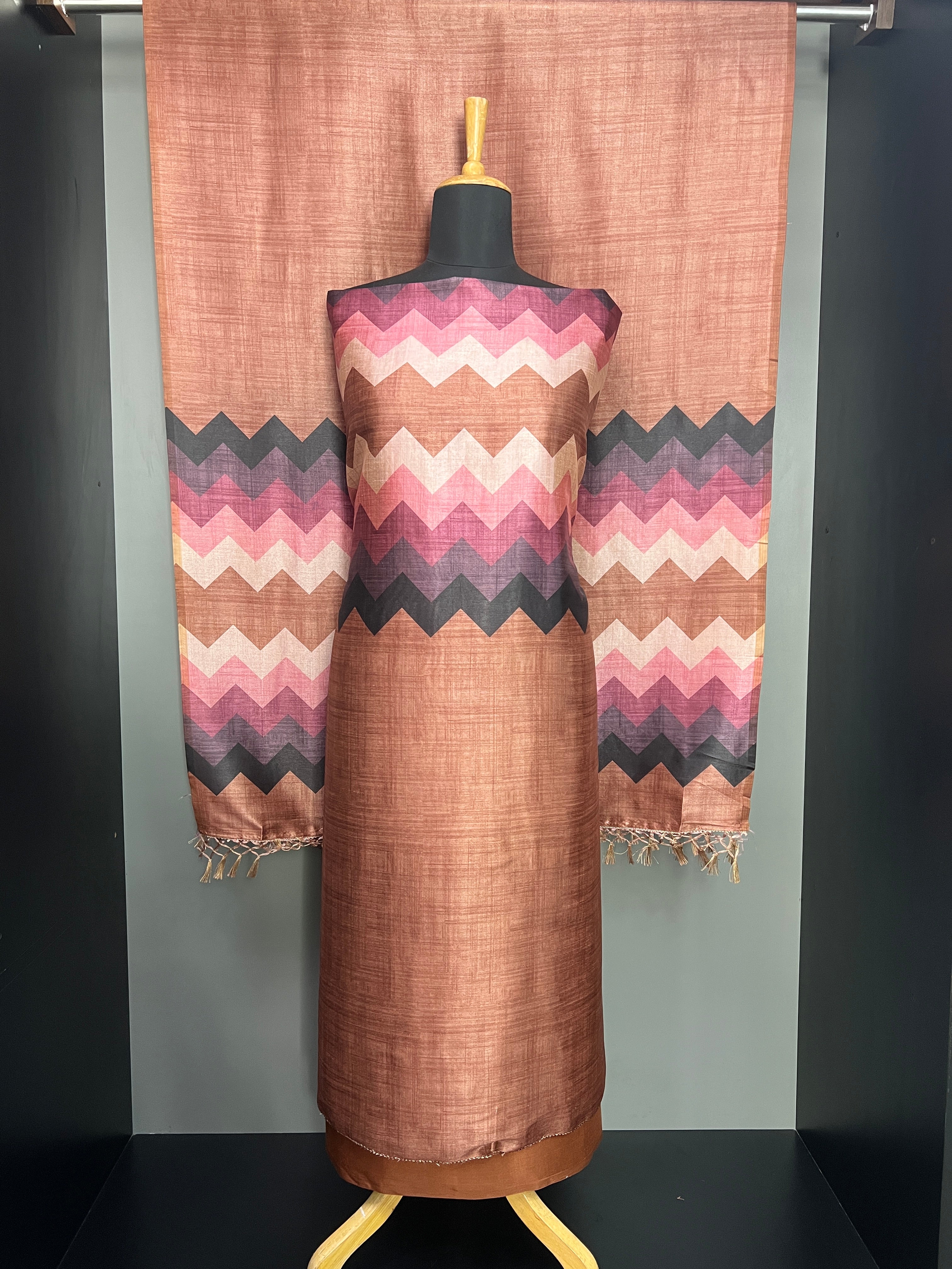 Zig Zag Printed Semi Tussar Salwar Set | SW2273