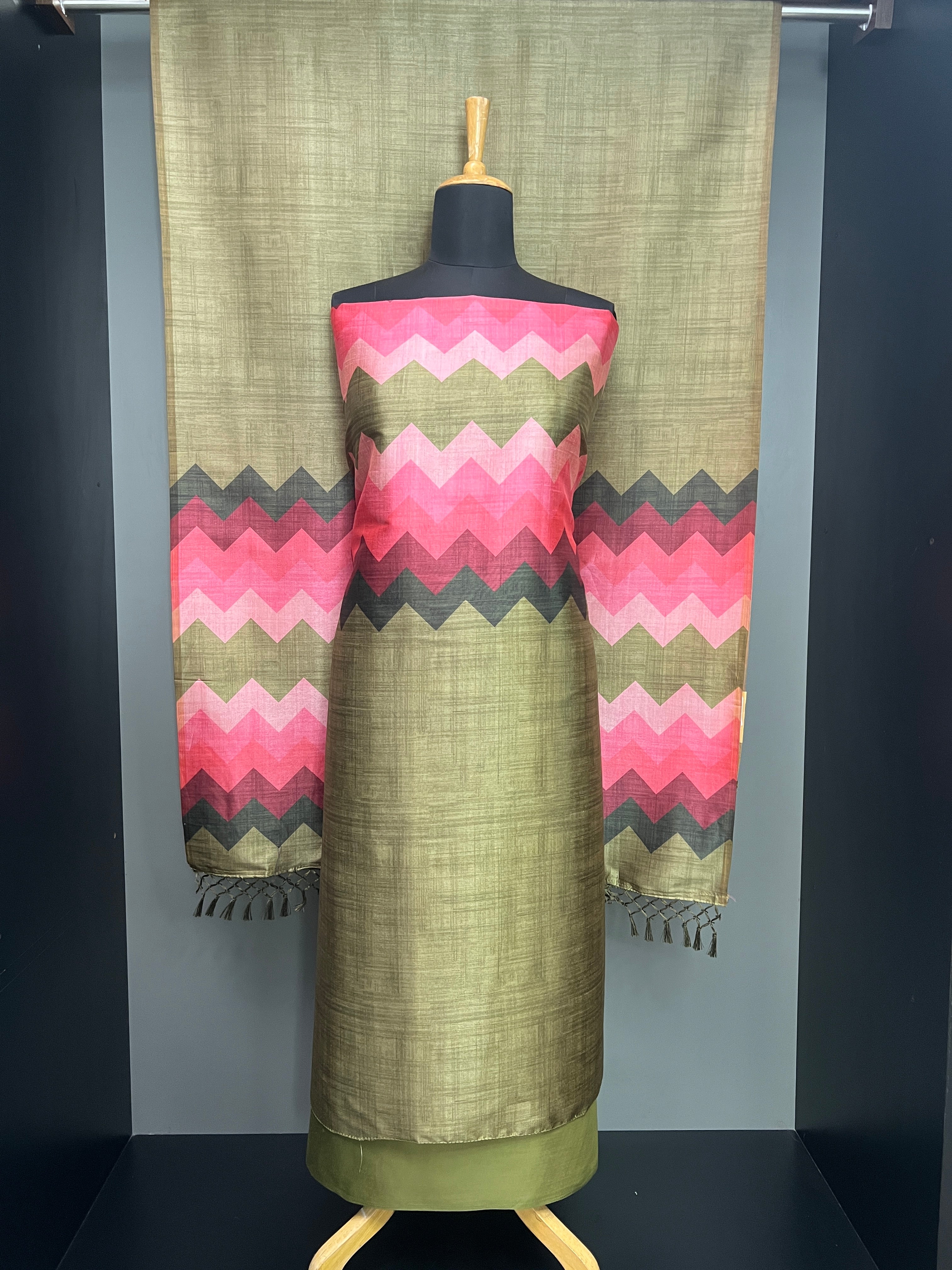 Zig Zag Printed Semi Tussar Salwar Set | SW2274