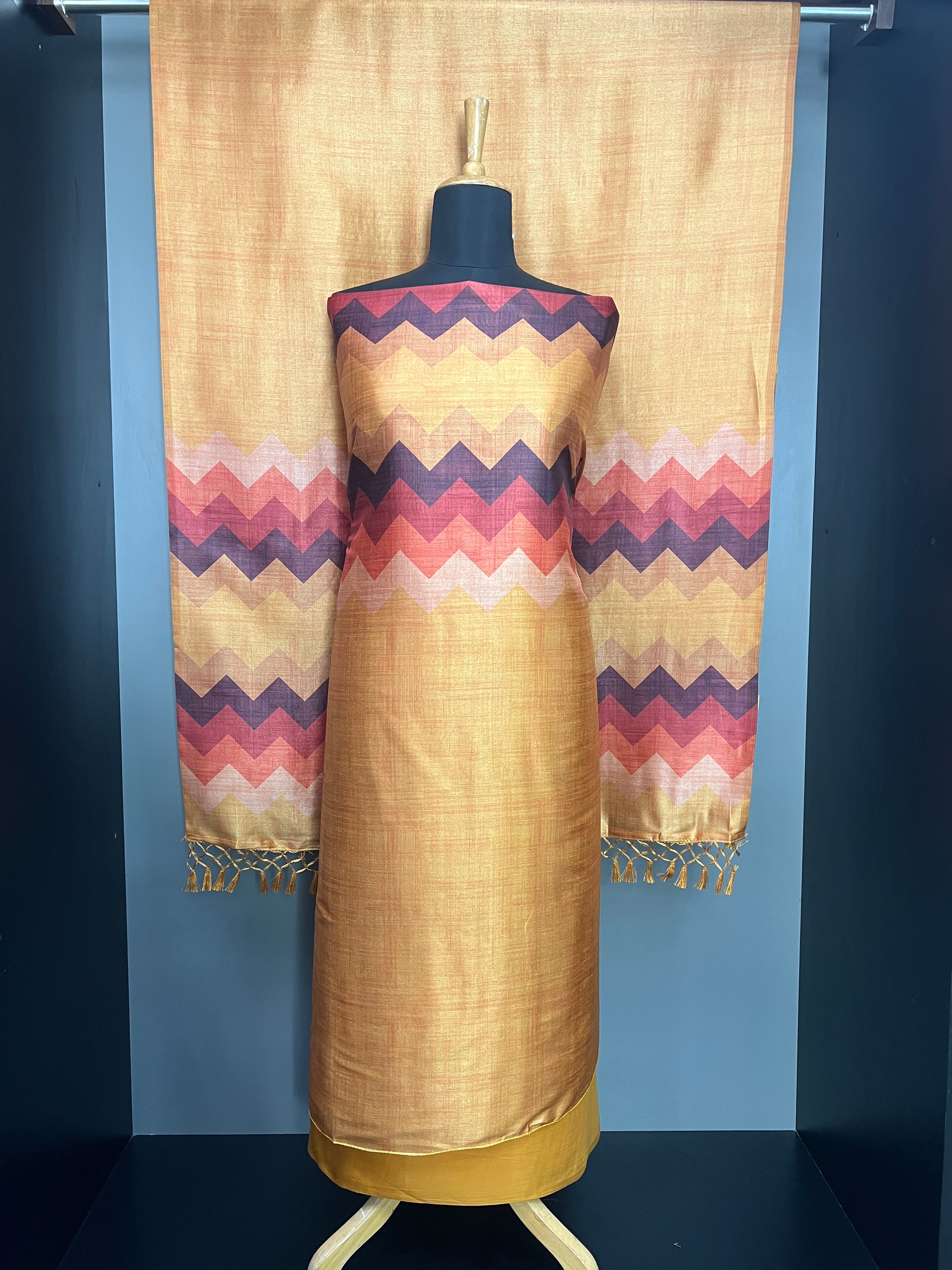 Zig Zag Printed Semi Tussar Salwar Set | SW2276