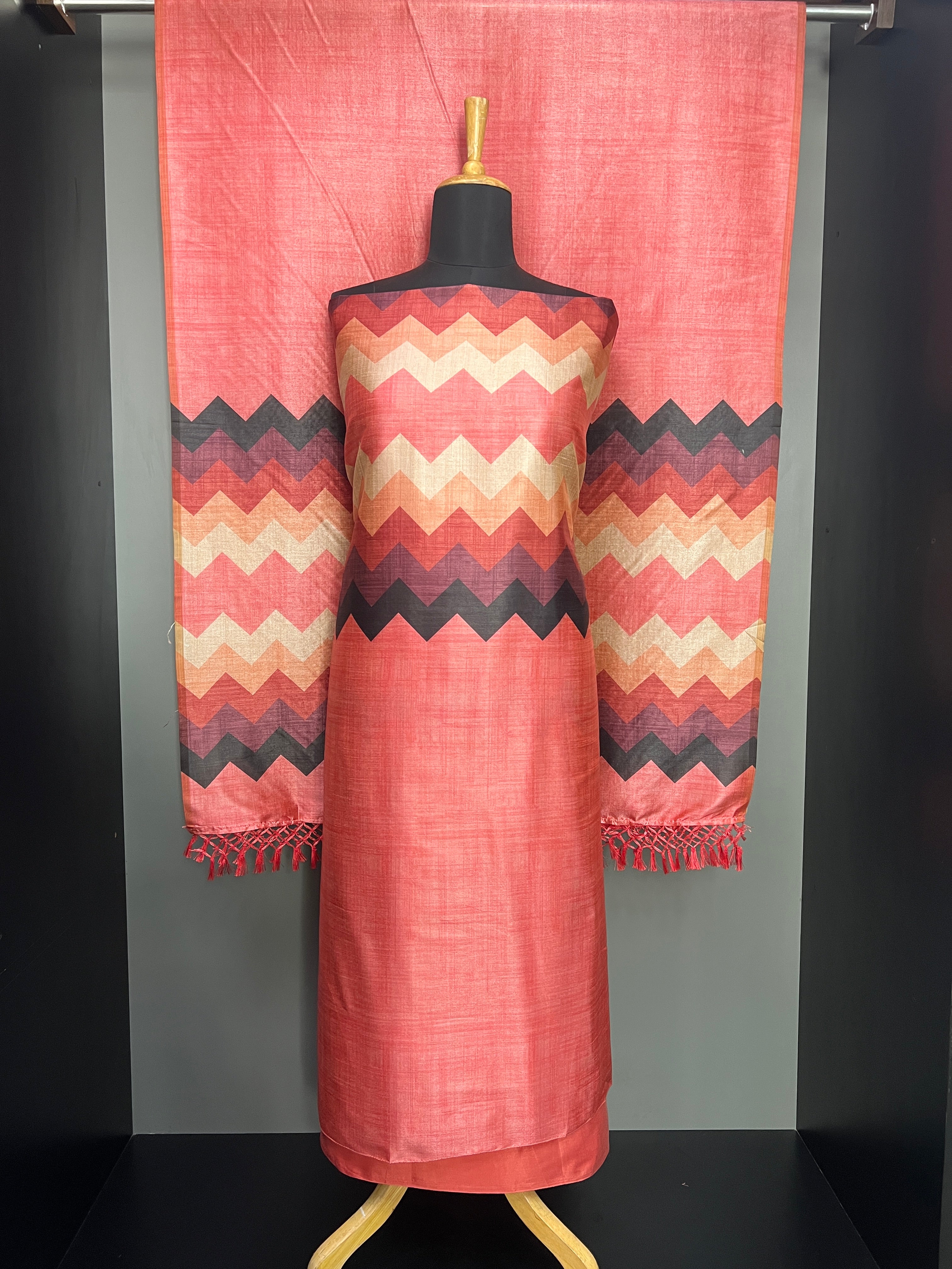 Zig Zag Printed Semi Tussar Salwar Set | SW2277