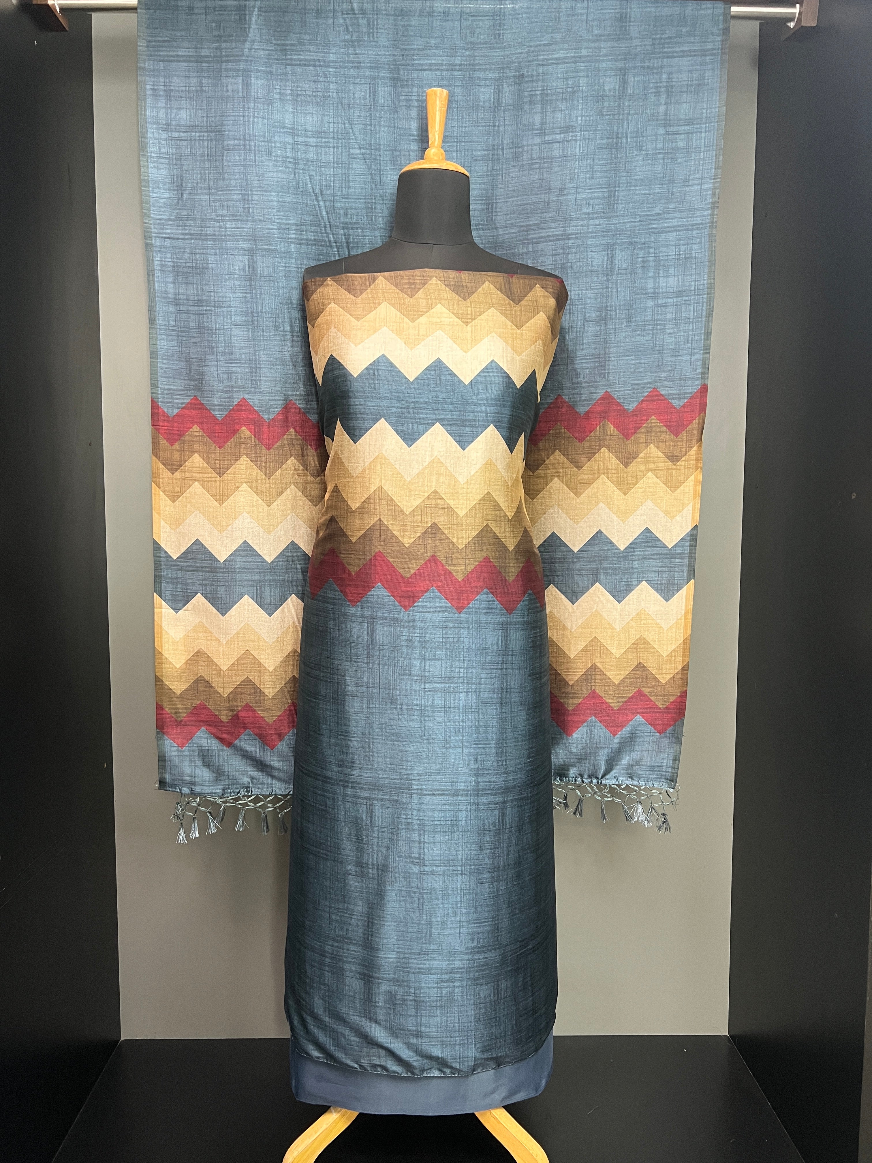 Zig Zag Printed Semi Tussar Salwar Set | SW2278