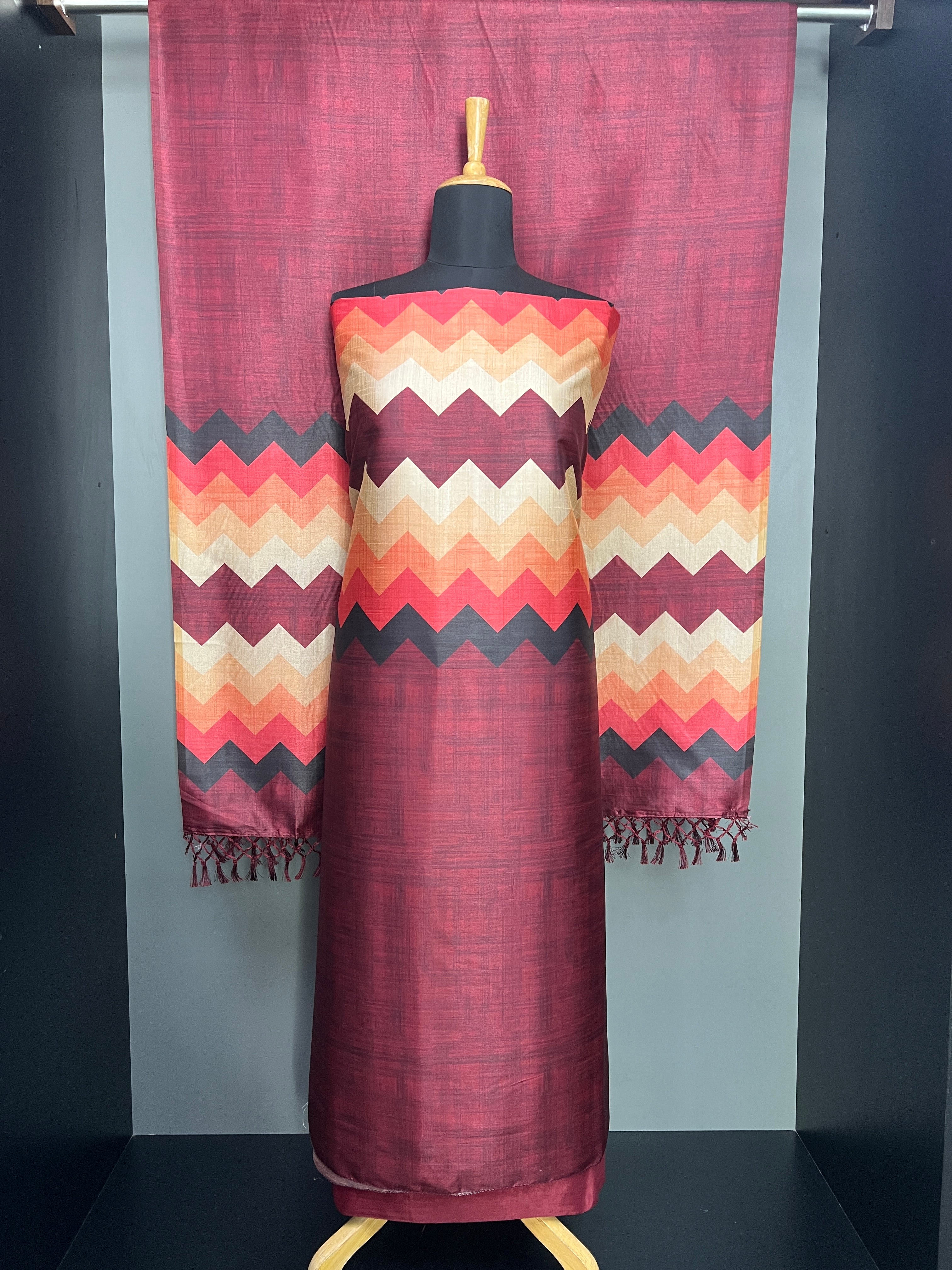 Zig Zag Printed Semi Tussar Salwar Set | SW2279