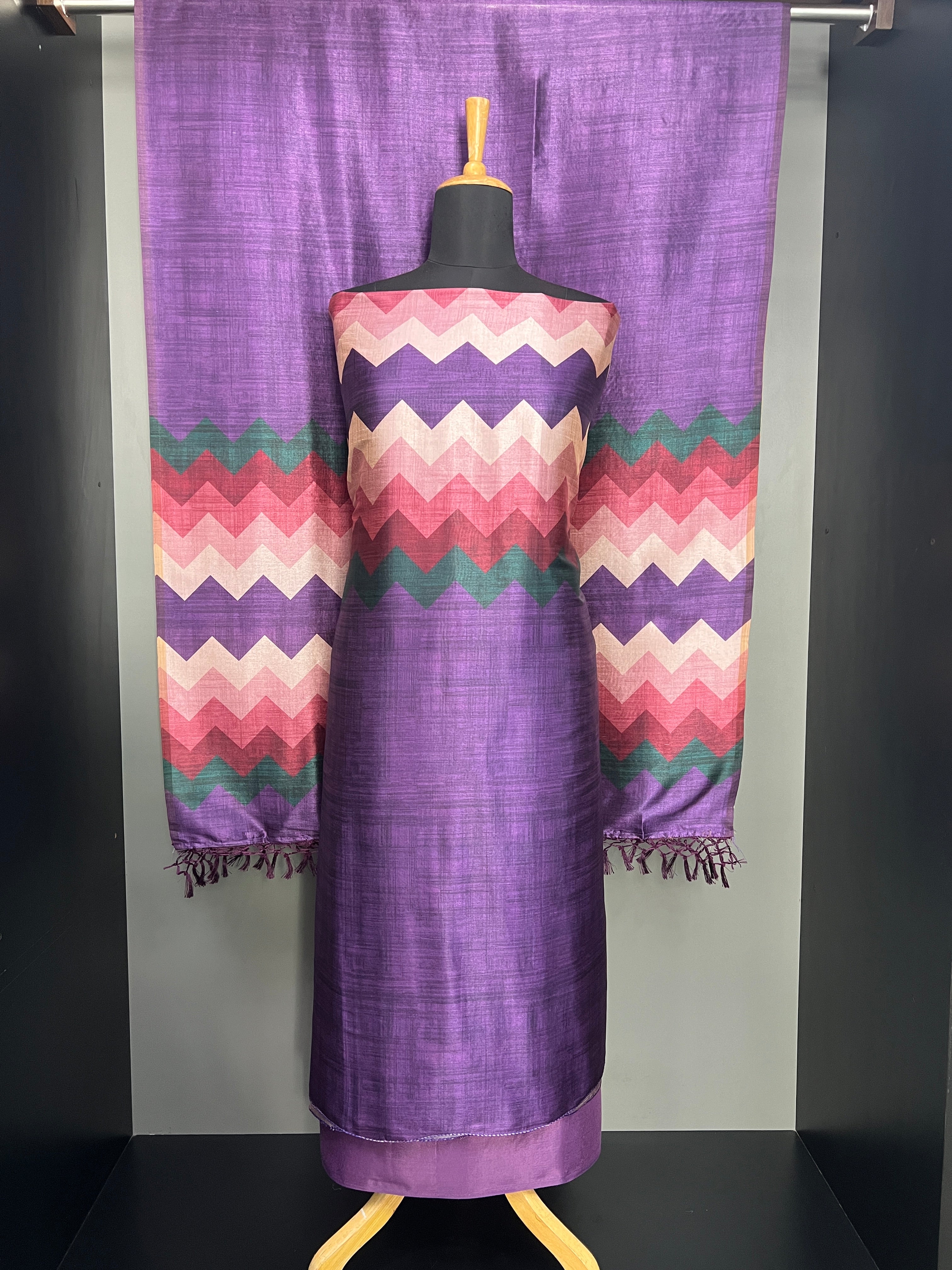 Zig Zag Printed Semi Tussar Salwar Set | SW2280