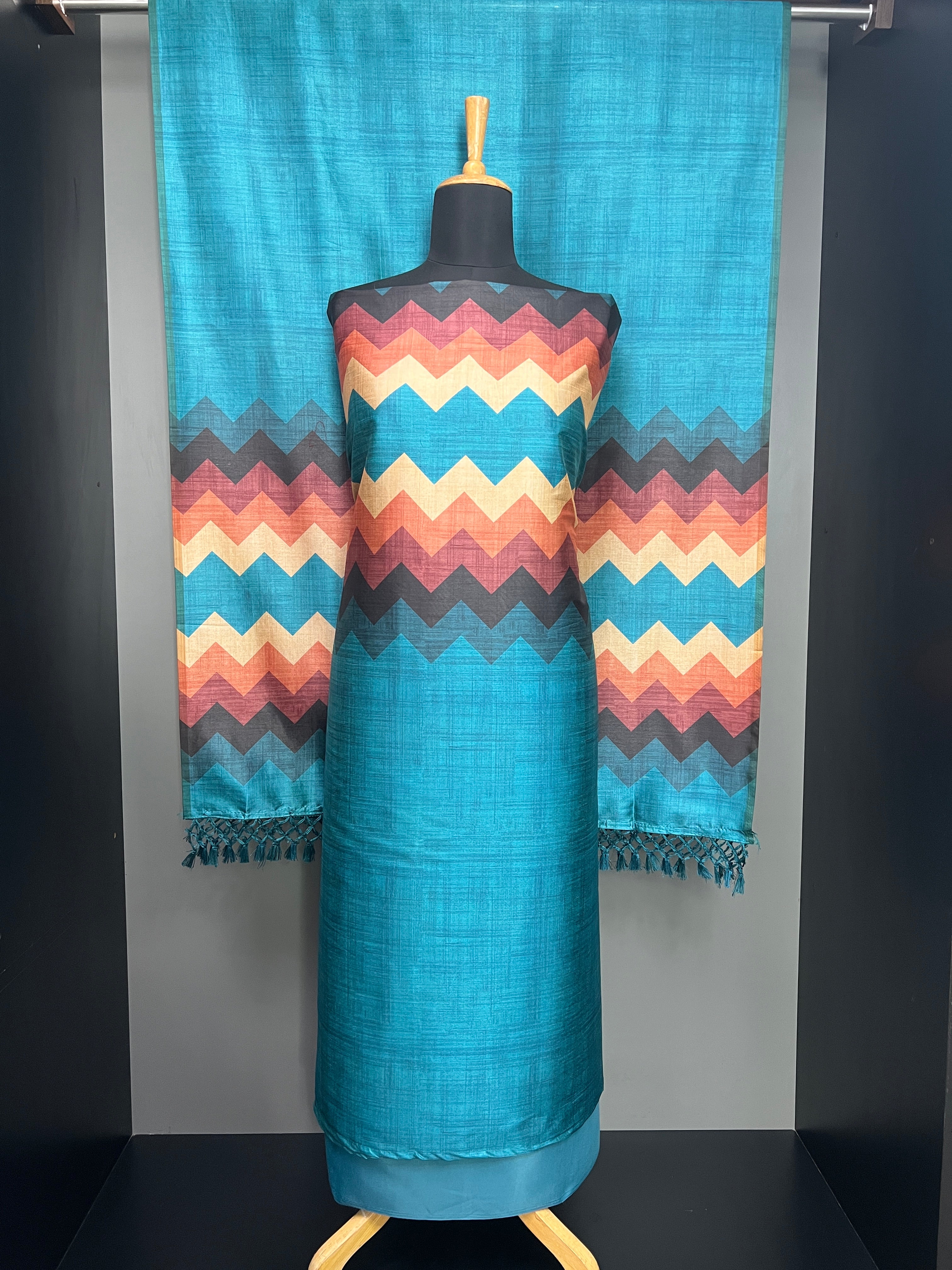 Zig Zag Printed Semi Tussar Salwar Set | SW2281