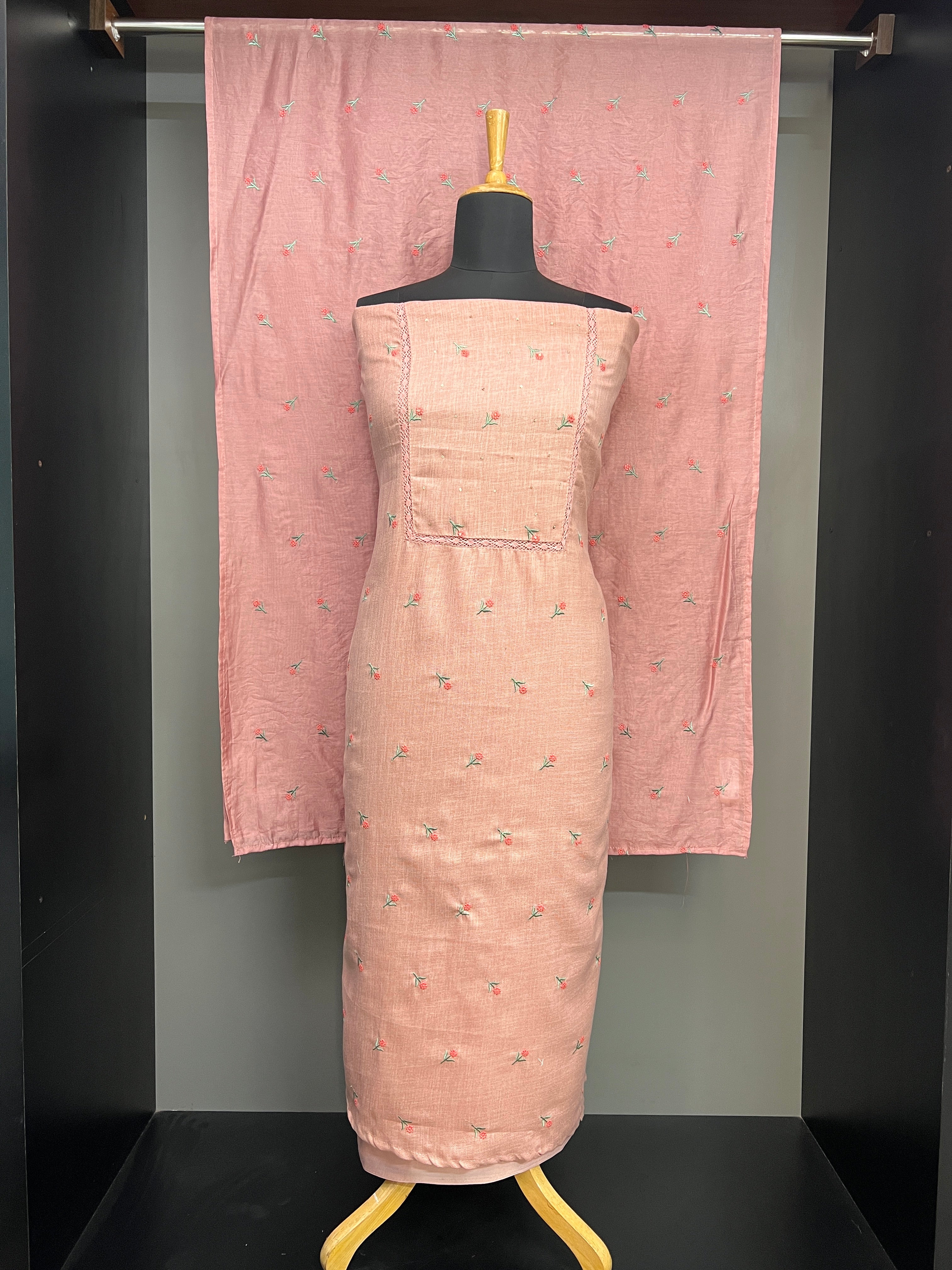 Floral Machine Embroidery Semi Linen Salwar Set | SW2422