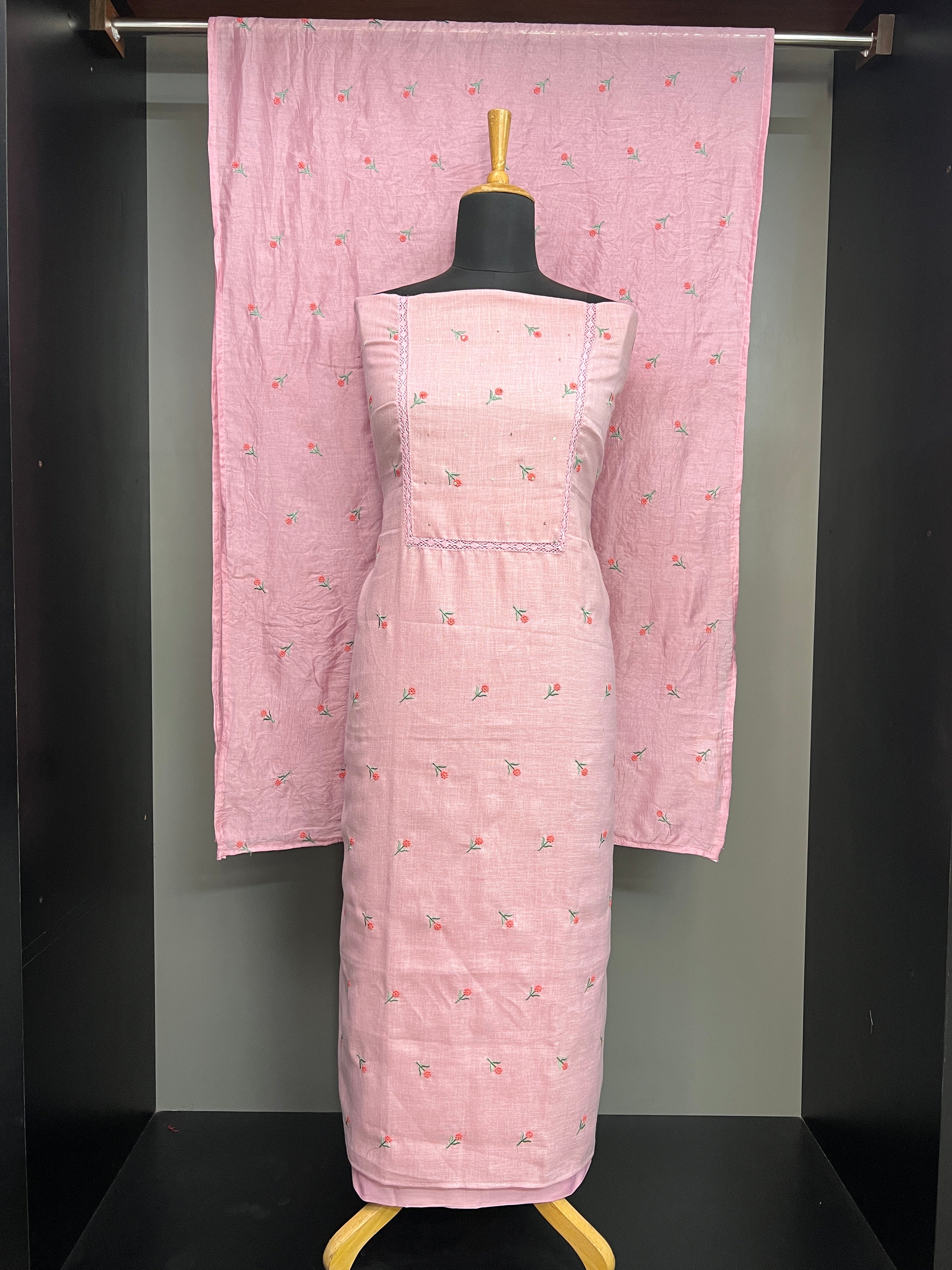 Floral Machine Embroidery Semi Linen Salwar Set | SW2424