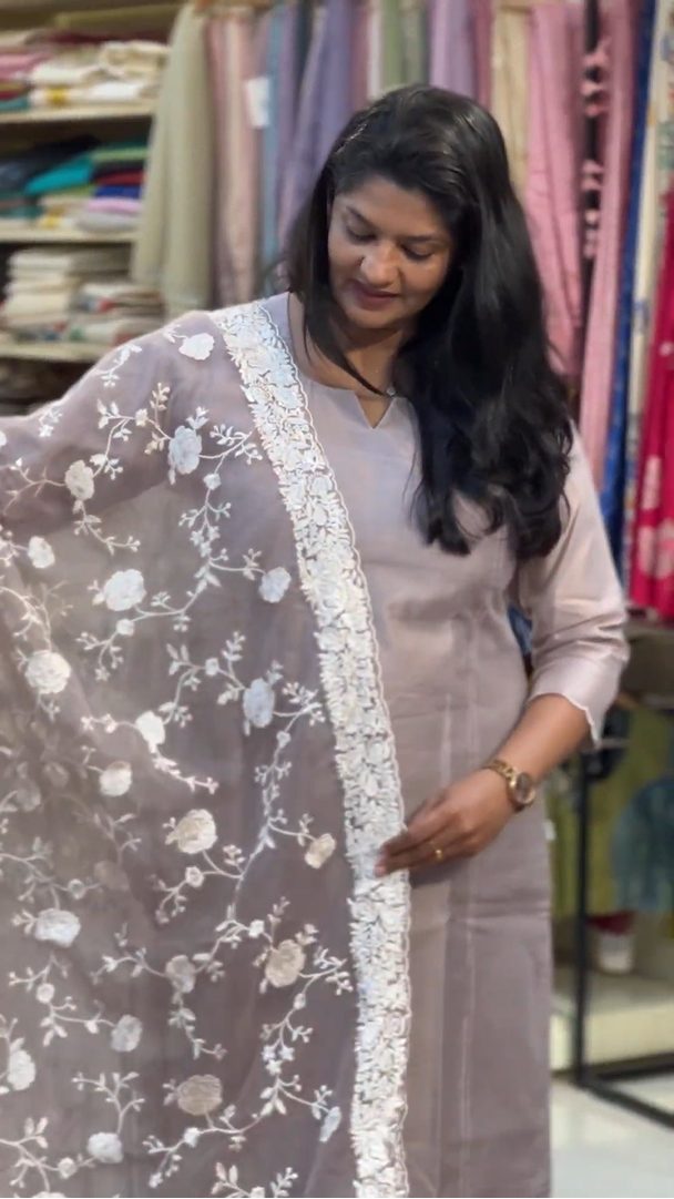 Solid Patterned Chanderi Kurta Set | DNT1095