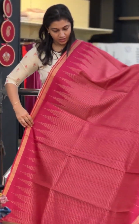 Traditional Temple Border Detailed Handloom Raw Silk Saree | HS1377