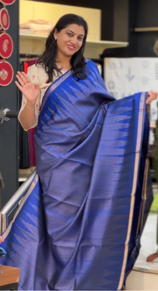 Traditional Temple Border Detailed Handloom Raw Silk Saree | HS1374