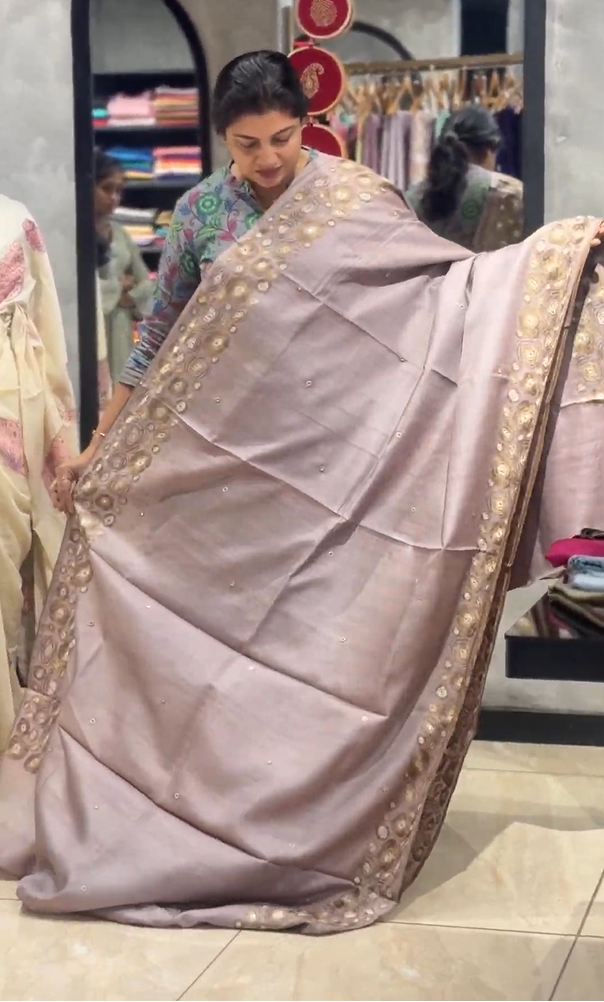 Hand Aari Embroidered Desi Tussar Saree | RGD839R