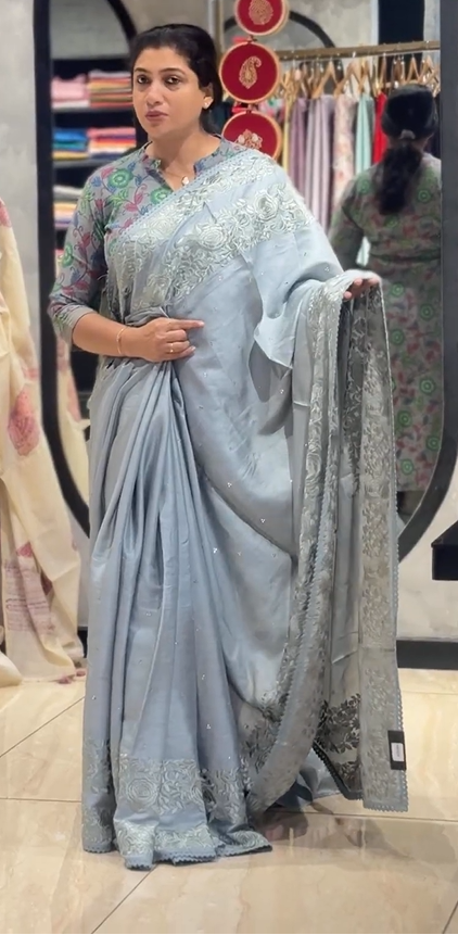 Parsley Embroidery Detailed Desi Tussar Saree | RGD828R