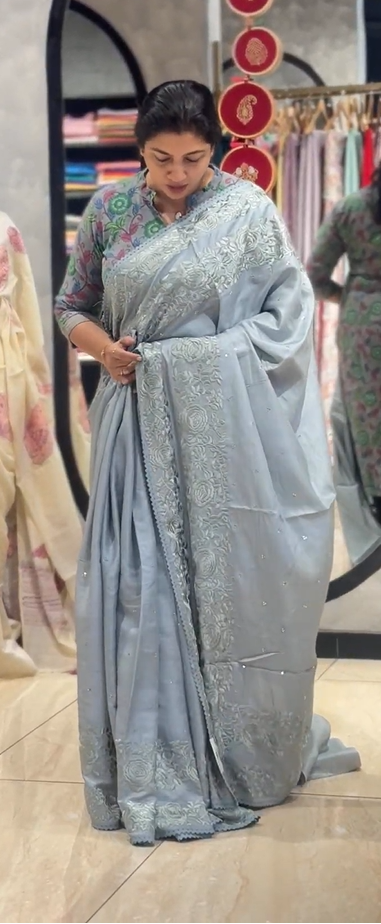 Parsley Embroidery Detailed Desi Tussar Saree | RGD828R