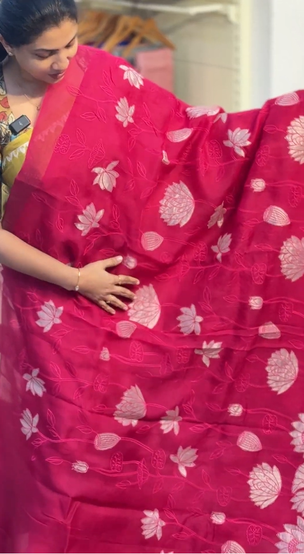 Floral Applique Work Detailed Pure Organza Saree | MM177