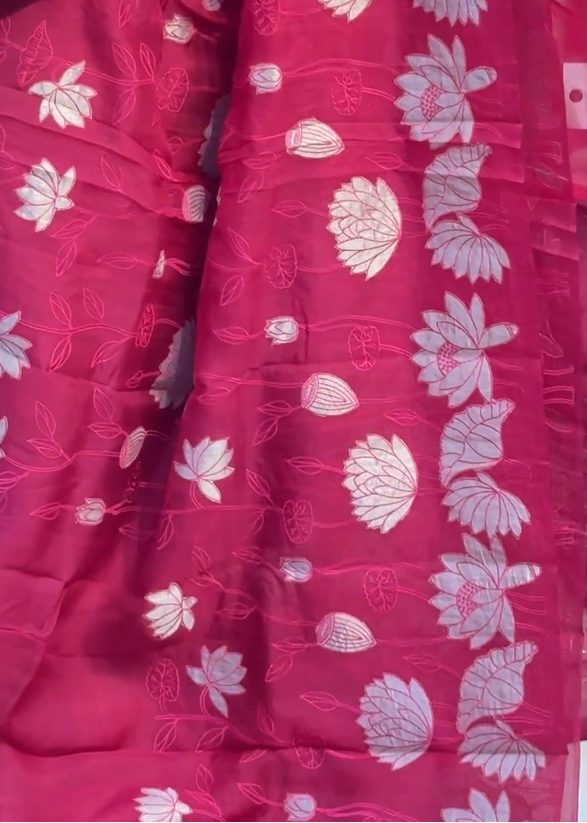 Floral Applique Work Detailed Pure Organza Saree | MM177