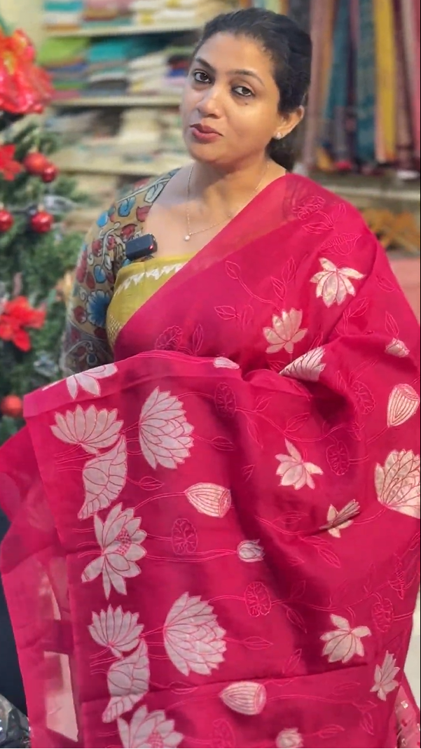 Floral Applique Work Detailed Pure Organza Saree | MM195