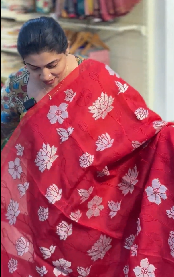 Floral Applique Work Detailed Pure Organza Saree | MM195