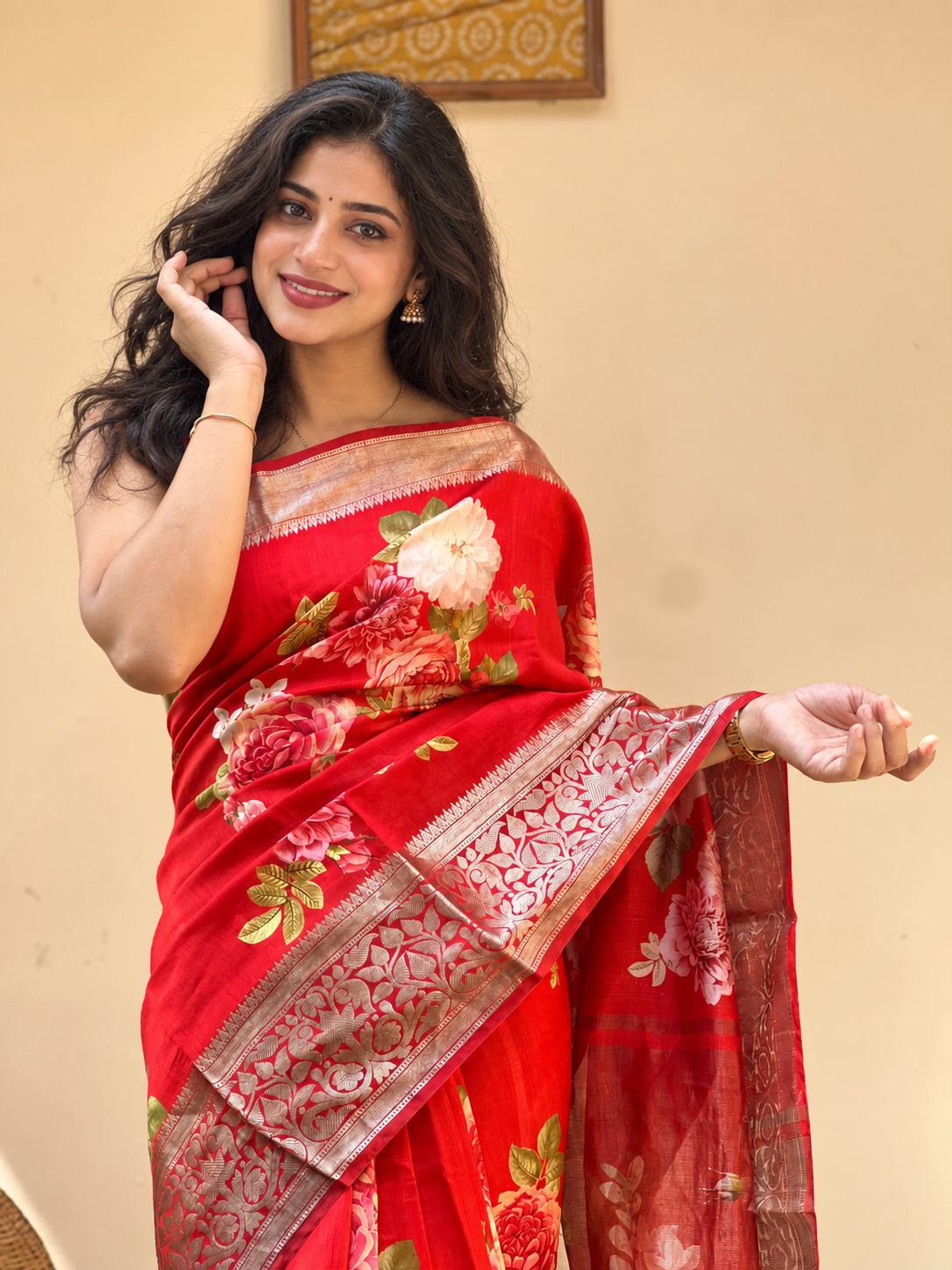 Digital printed chiniya silk saree with banarasi borders | JCL526