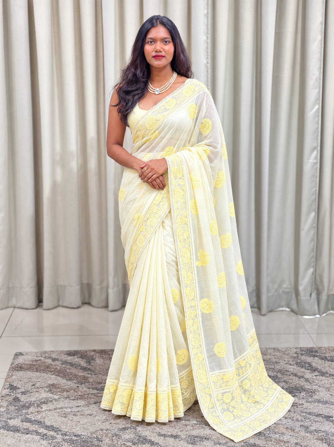 Lucknowi Embroidery Pattern Mul Chanderi  Saree | MM695