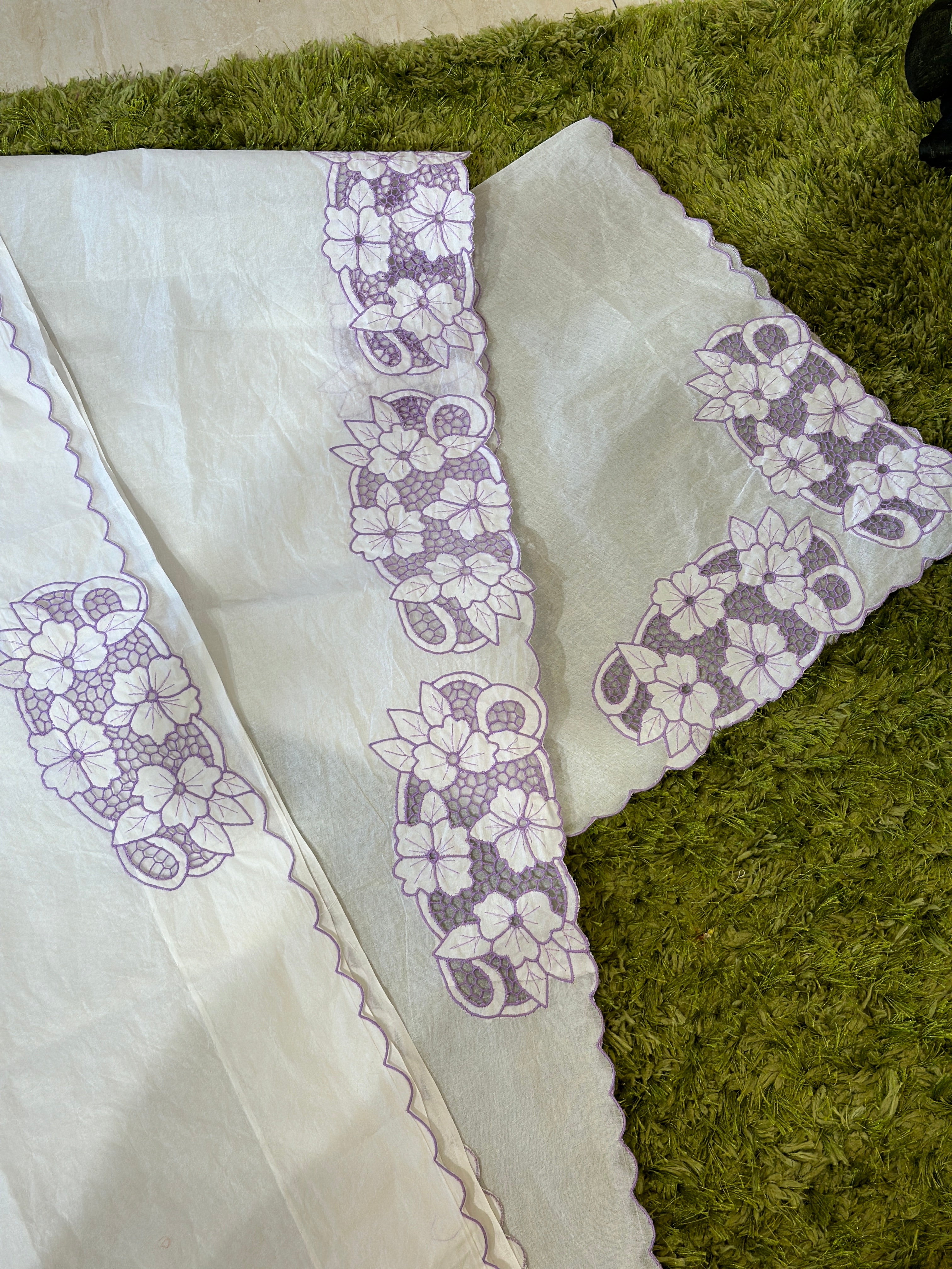 Twine Cutwork Floral Design Organdy Saree | TC384