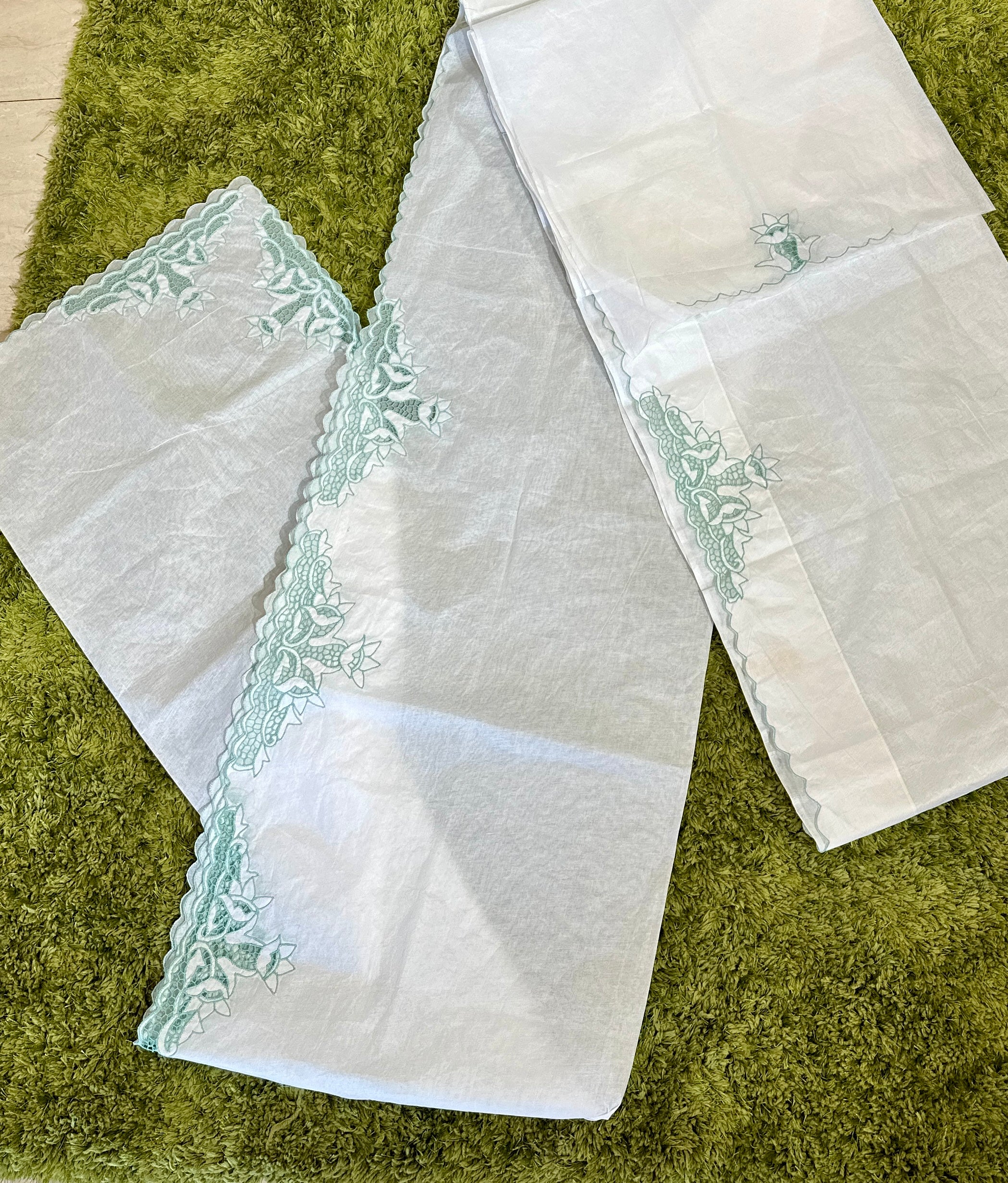 Twine Cutwork Floral Design Organdy Saree | TC386