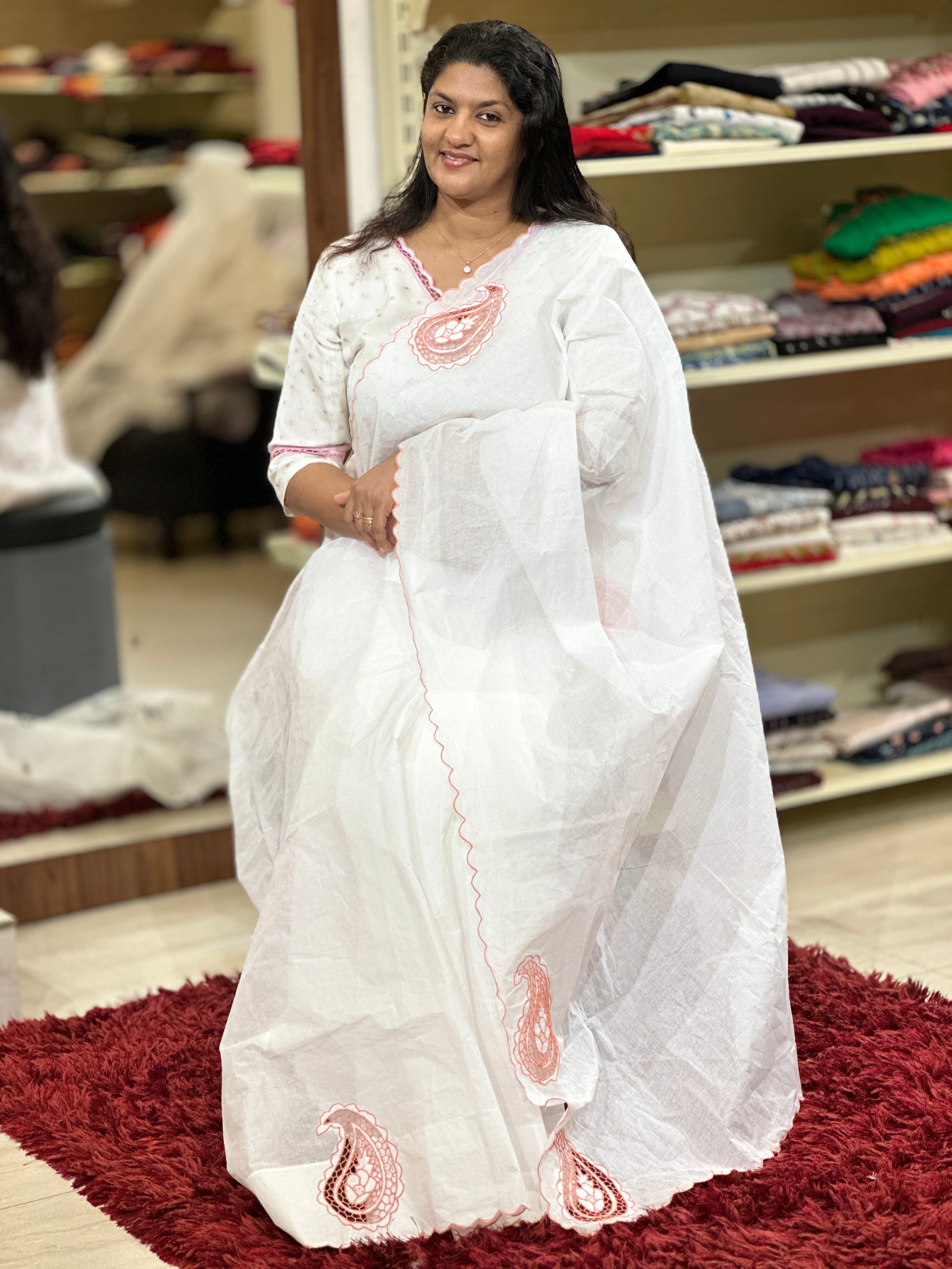 Twine Cutwork Floral Design Organdy Saree | TC387