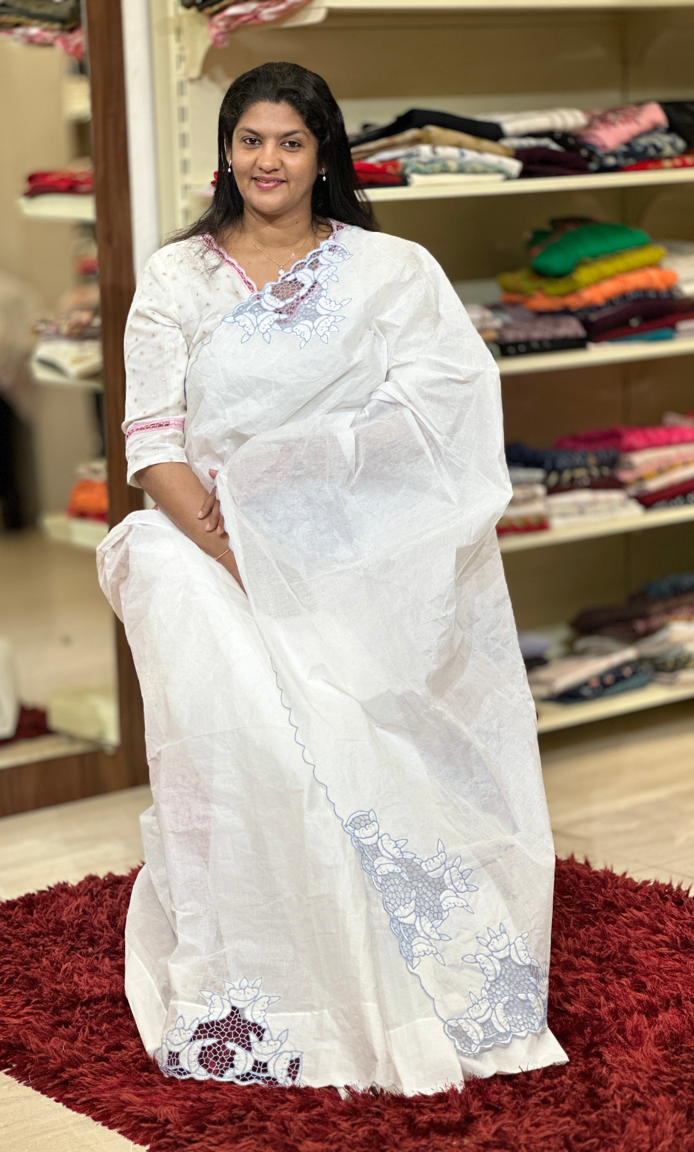 Twine Cutwork Floral Design Organdy Saree | TC388