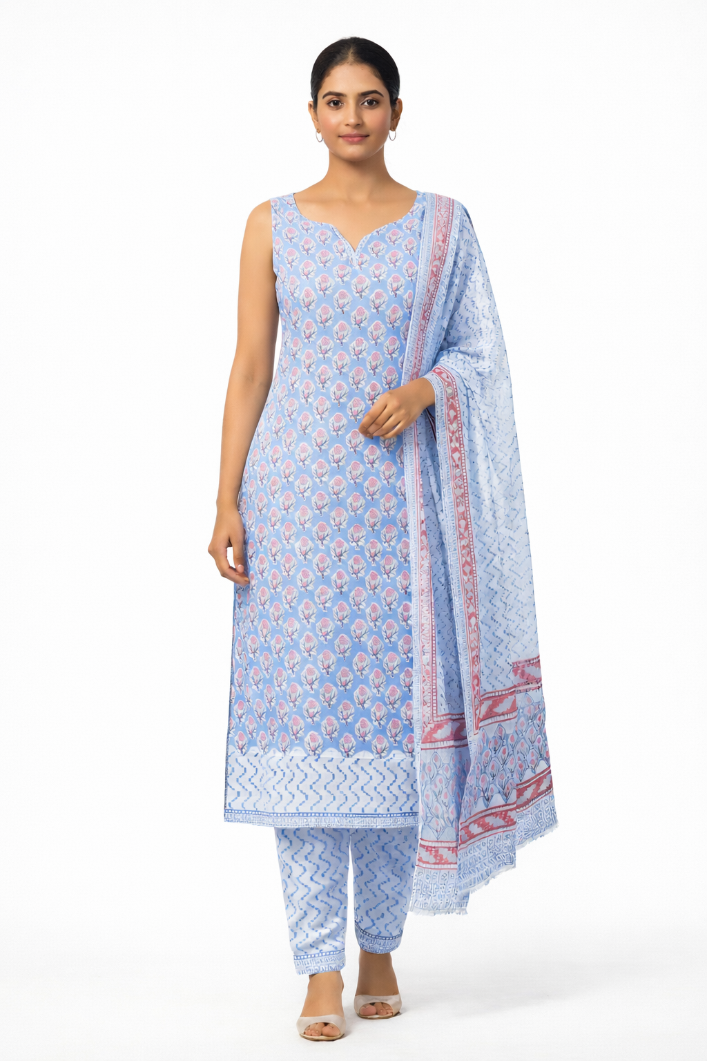 Floral Block Printed Soft Cotton Salwar Set |MF154