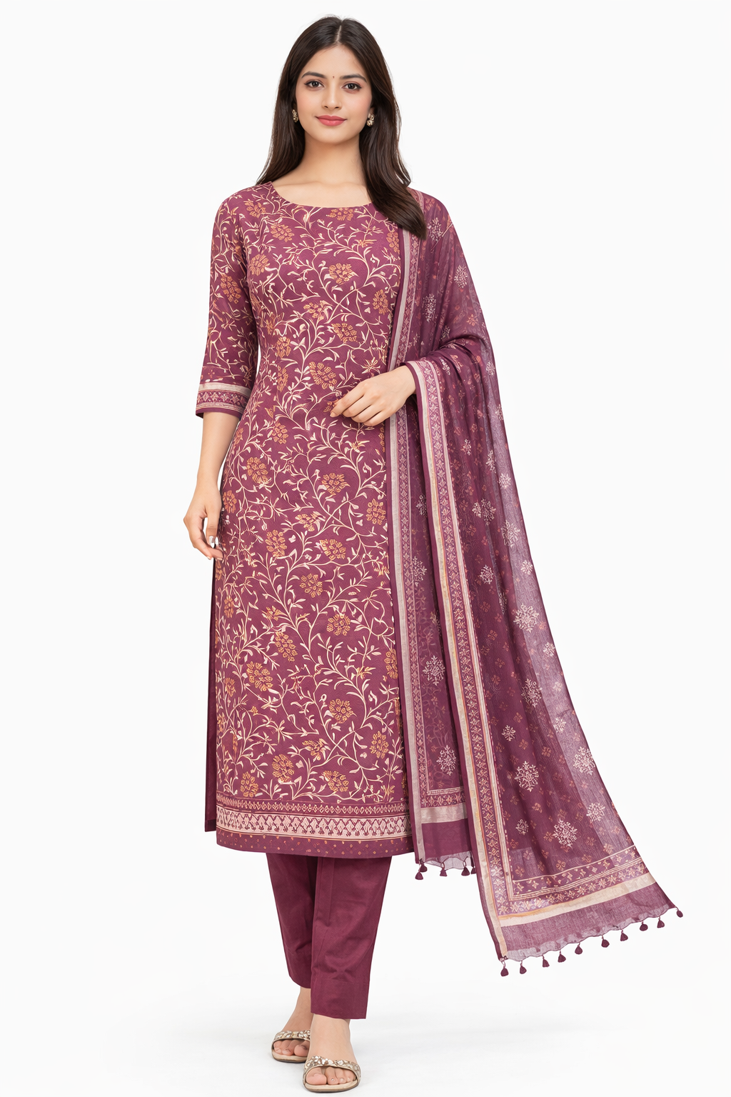 Block Printed Semi Linen Salwar Set  | JHF114