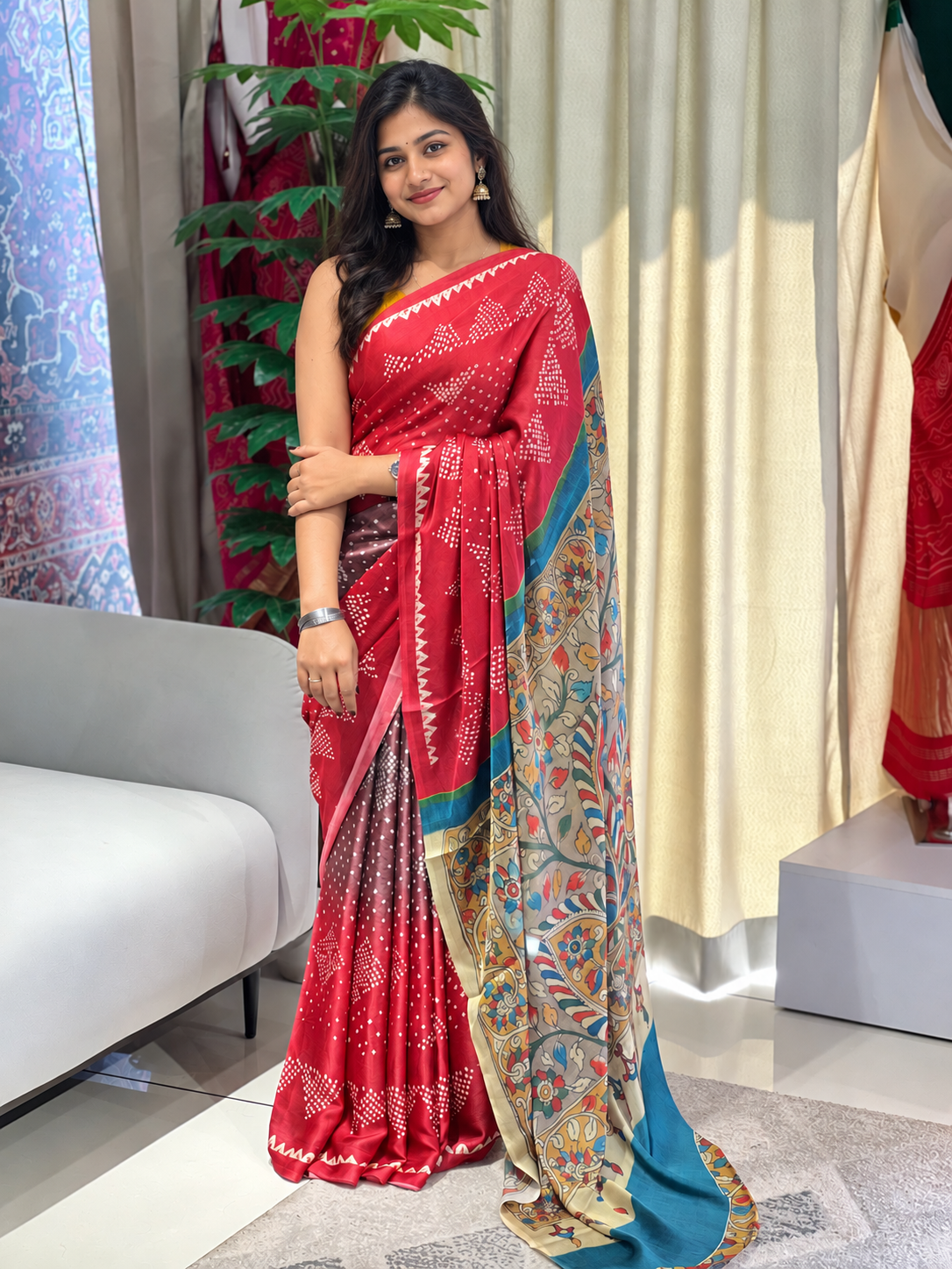 Bandhani Print Patterned Semi Modal Saree | SSN456