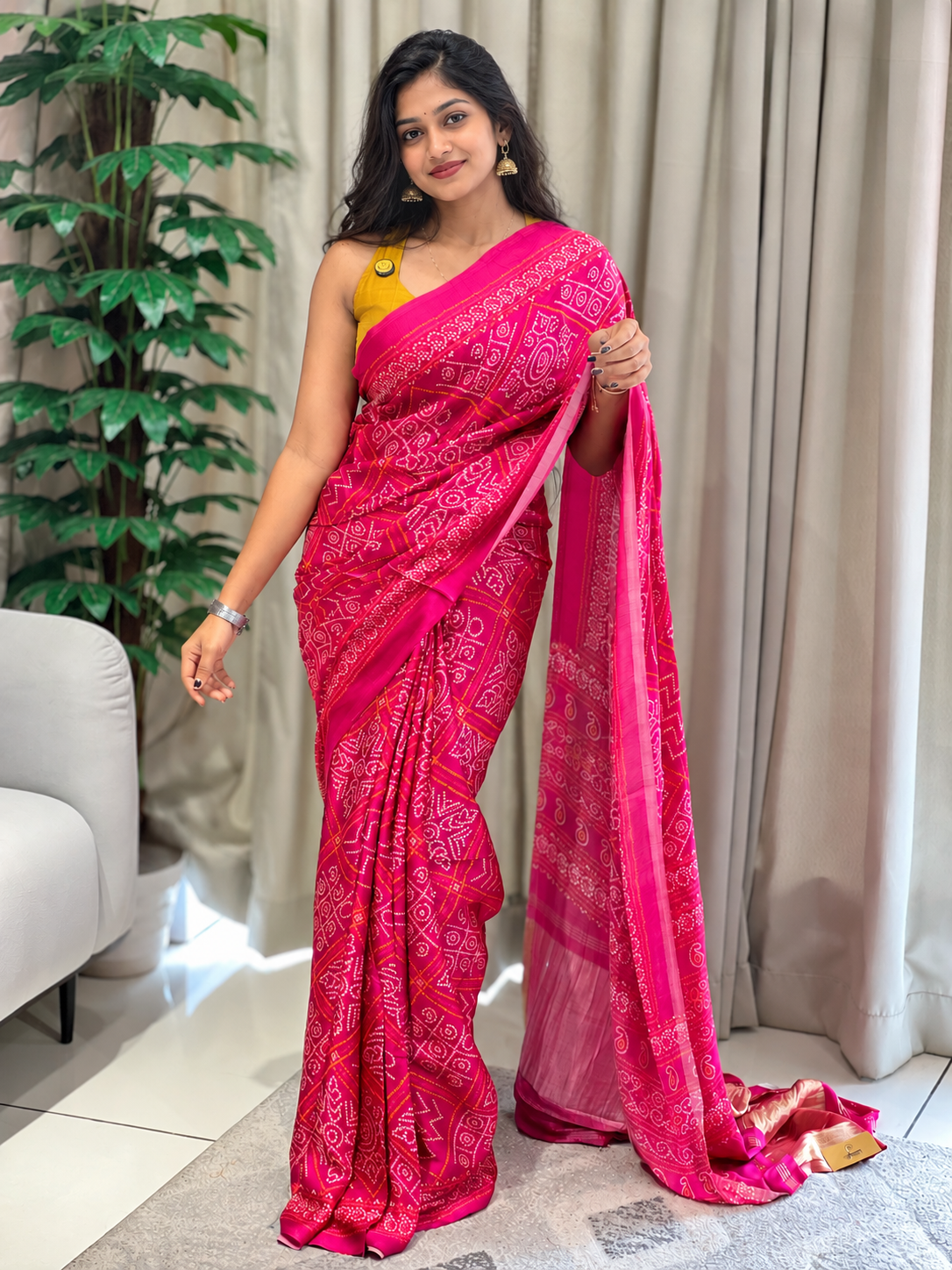 Bandhani Printed Semi Modal Saree | SSN459