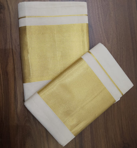 Golden Zari Border Design Kerala Cotton Set Mundu | GAT141