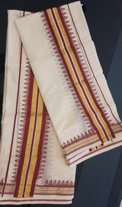 Zig-Zag Pattern Kerala Cotton Set & Mundu (single set) | KL214