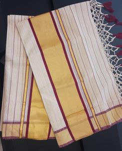 Golden Tissue Border Design Balaramapuram Handloom Set Mundu ( Without Blouse) | KL239