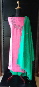 Check Pattern & Embroidery Design Semi Silk Salwar Set | ACT817