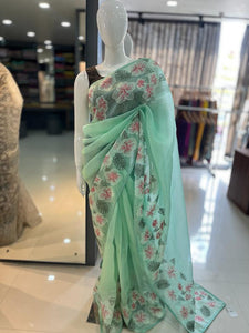 Floral Machine Embroidery Design Silk Organza Saree | SBS685