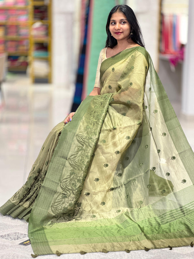 Thread Embroidered Semi Organza Saree | YNG530