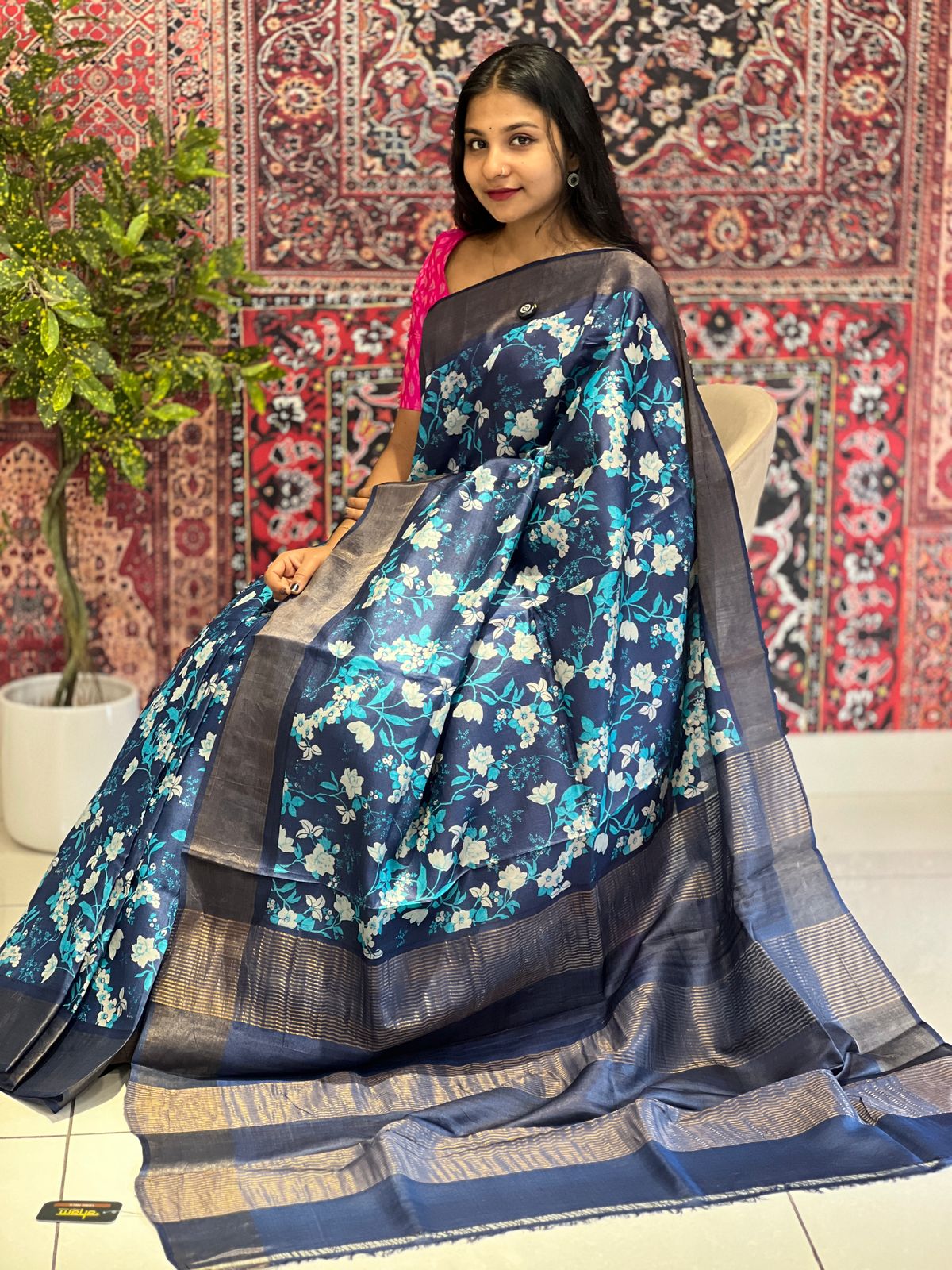 Floral Printed Tussar Saree | NLM177