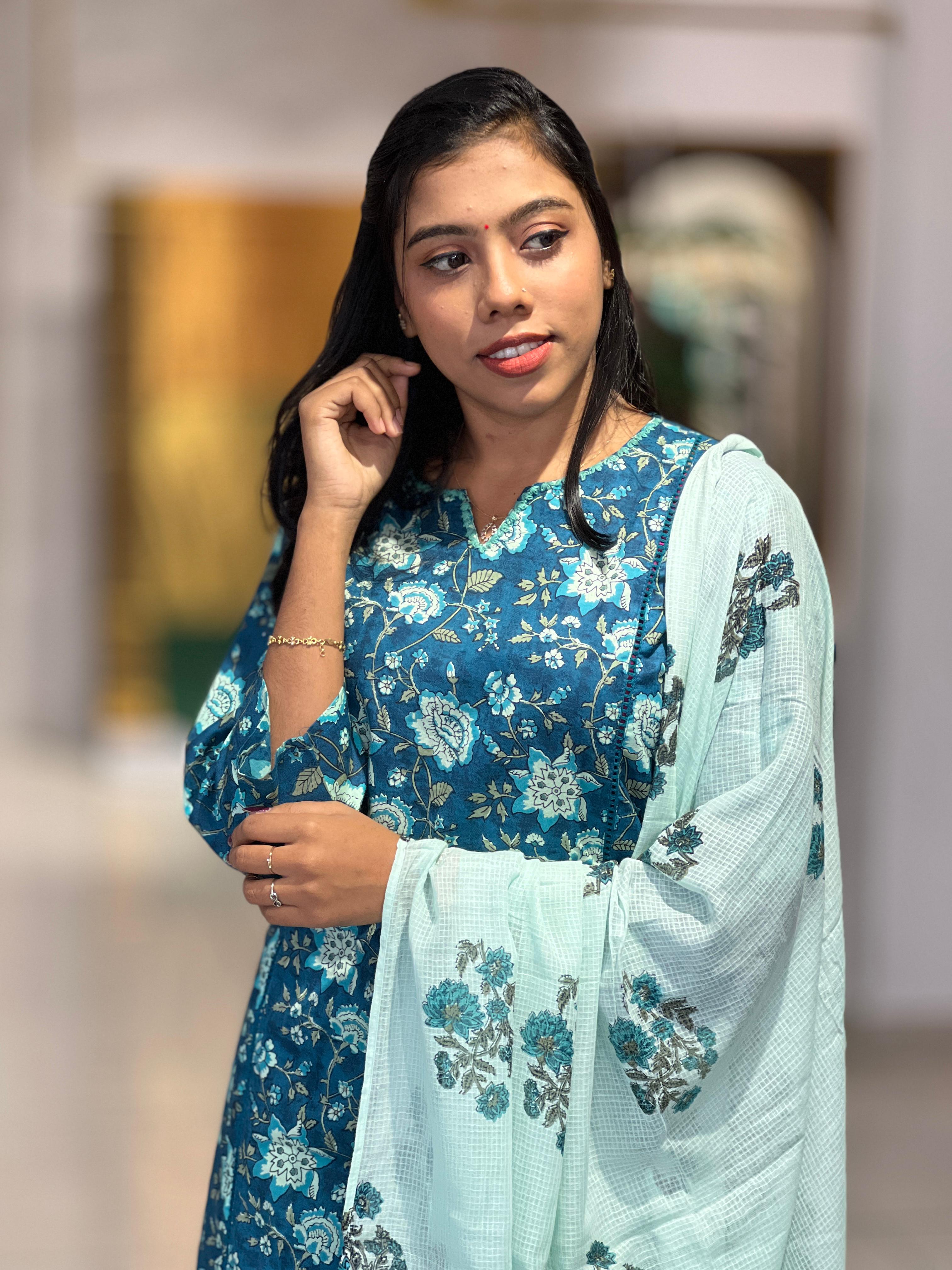 Floral Printed Pattern Cotton Kurta Set | NCF300