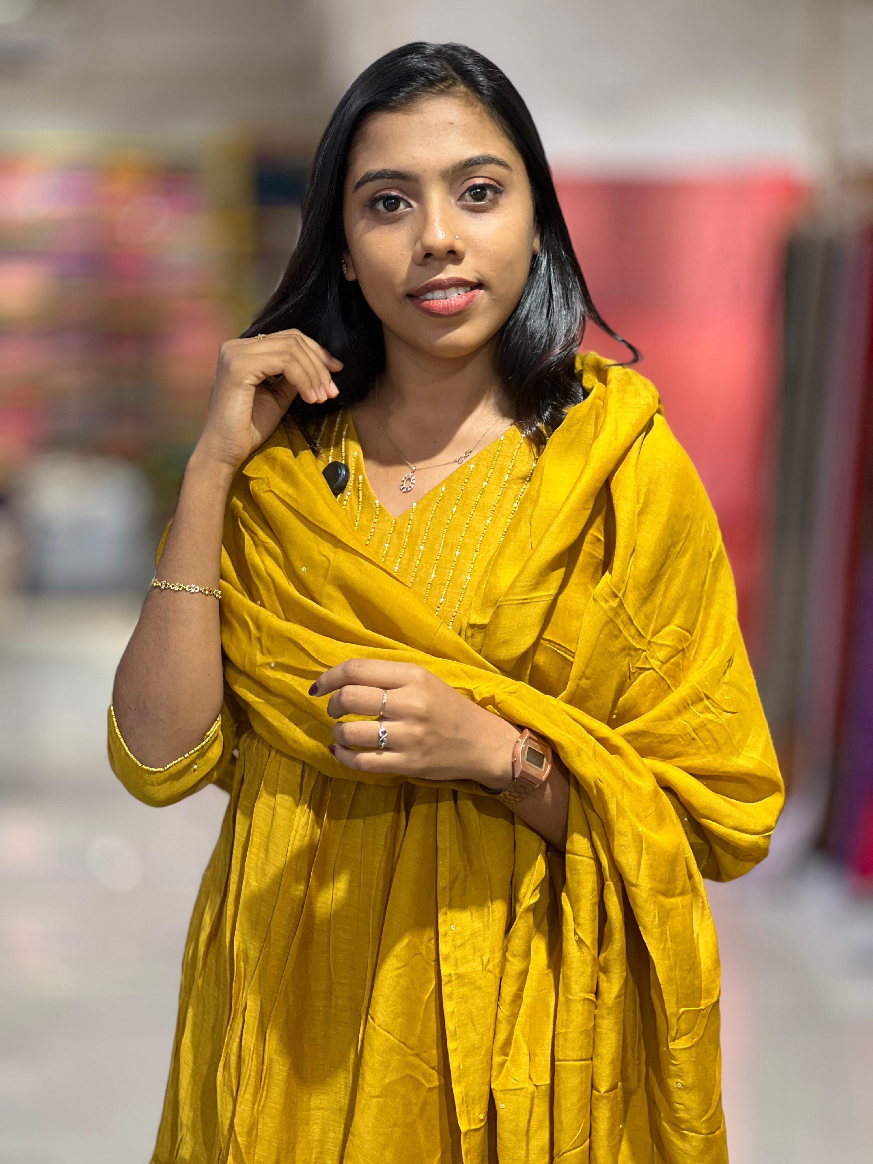 Yoke Hand Work Detailing Chanderi Silk Kurta Set | KIA103