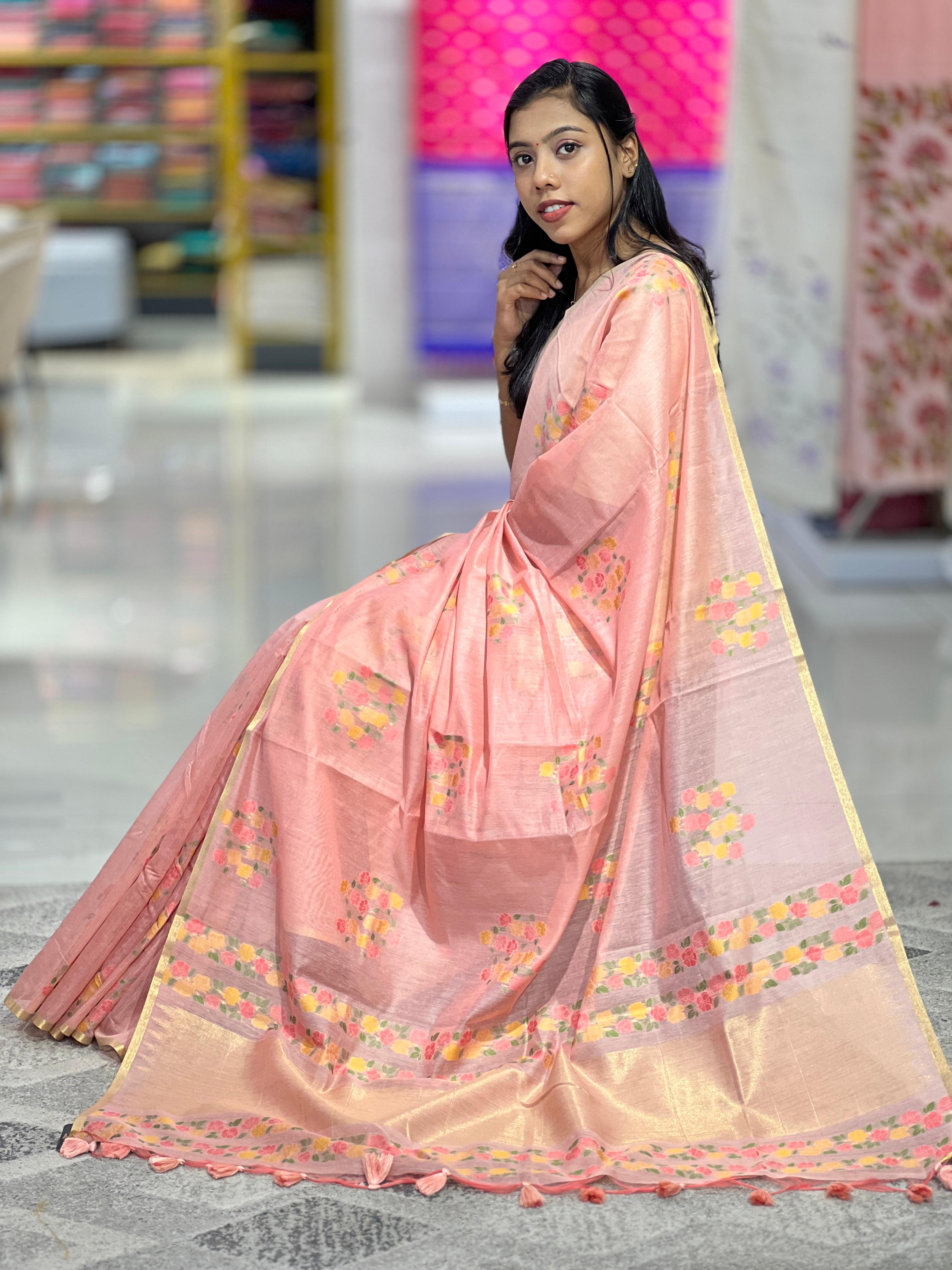 Floral Weaving Pattern Chanderi Finish Saree | GMS171