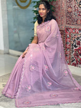 Floral Embroidered Crushed Shimmer Chiffon Saree | SBP689