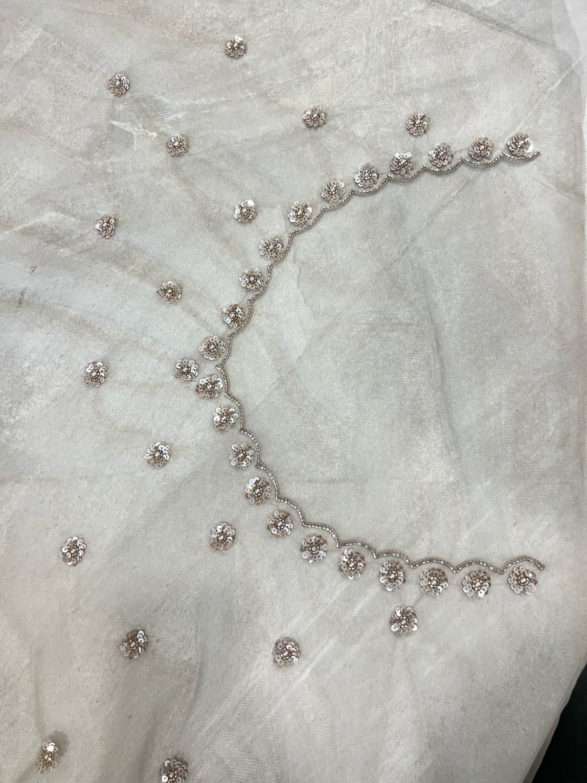 Beads Work Embroidered Net Saree | SBP876