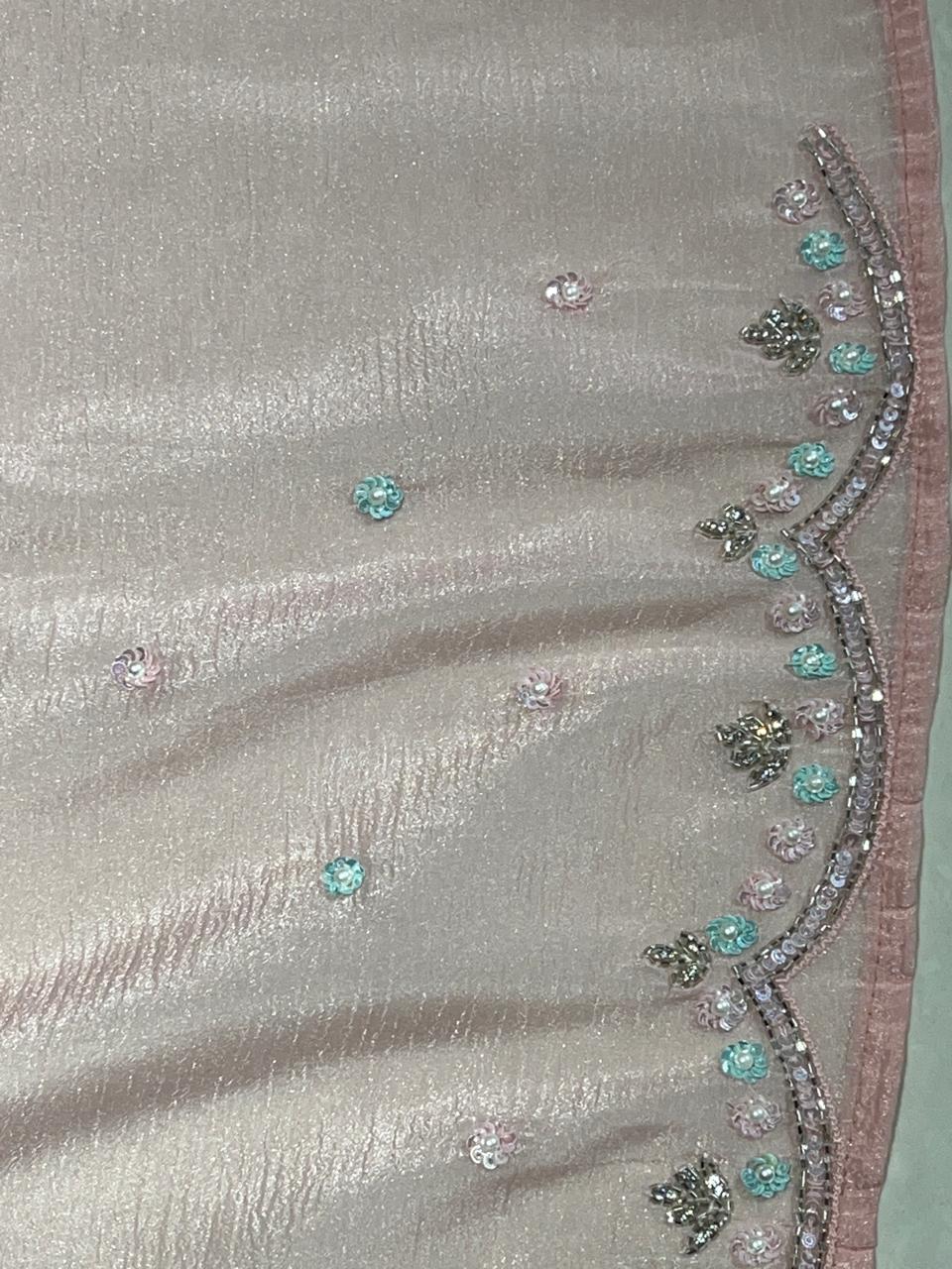 Sequence & Cut Beads Detailed Crushed Shimmer Organza Saree | SBP811