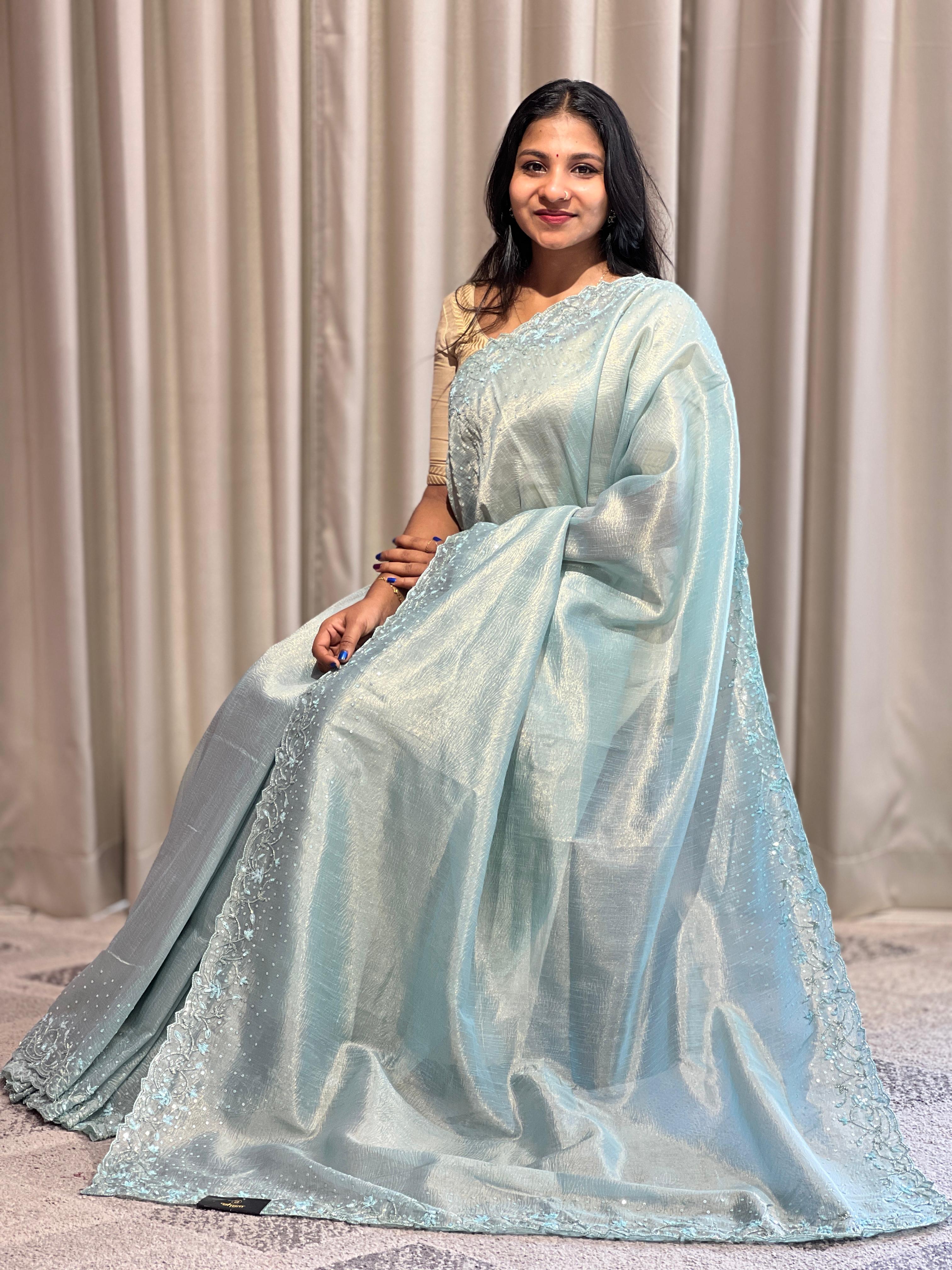 Embroidery Pattern Shimmer Crushed Organza Saree | SBP826