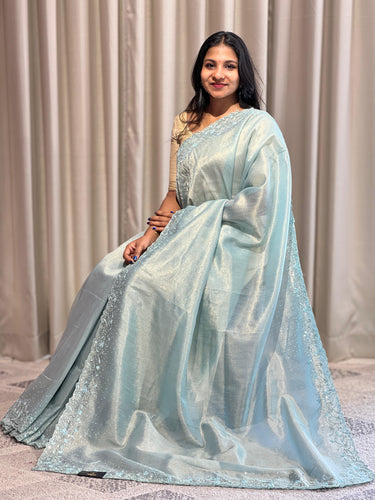 Embroidery Pattern Shimmer Crushed Organza Saree | SBP826