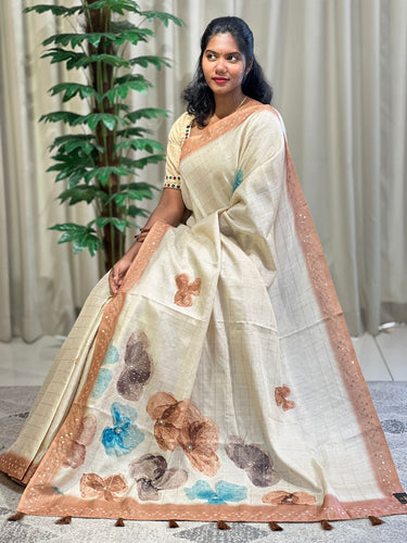 Floral Digital Print With Sequence Highlighted Semi Tussar Finish Saree | BLD1272