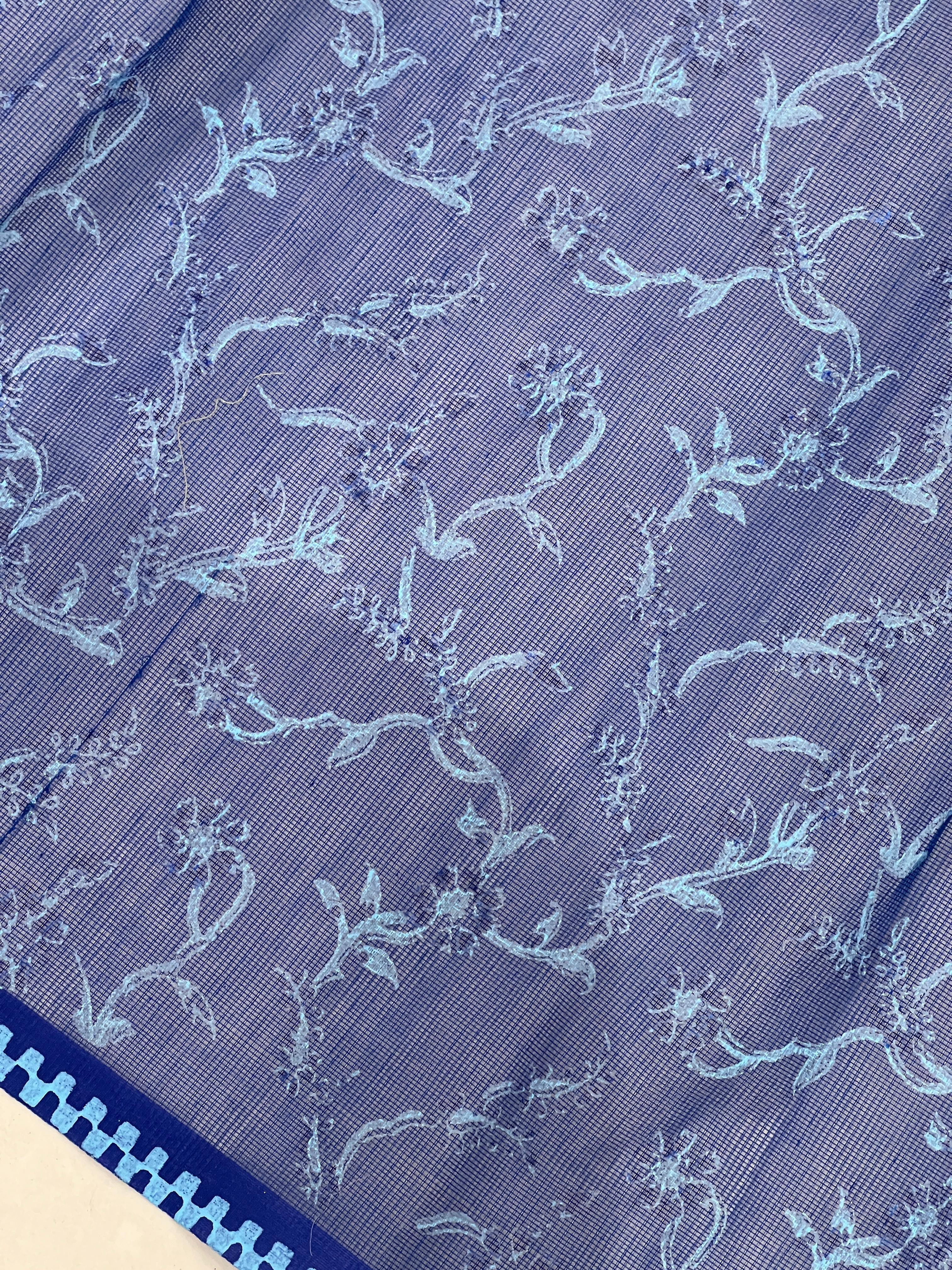 Block Printed Supernet Kota Saree | JSC160