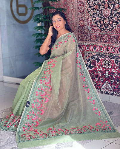 Floral Embroidered Check Organza Saree | JSC248