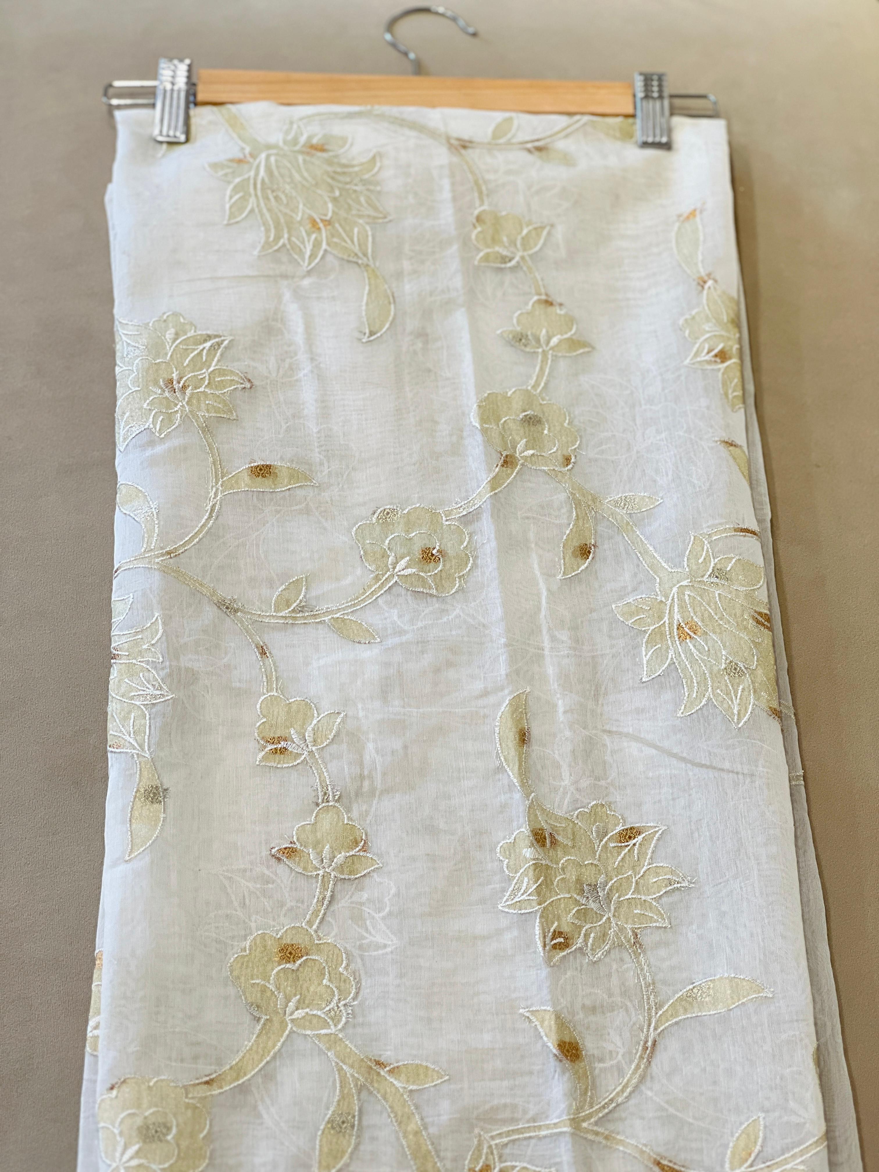 Floral Applique Work Detailed Chanderi Silk Running Material | RMFC207
