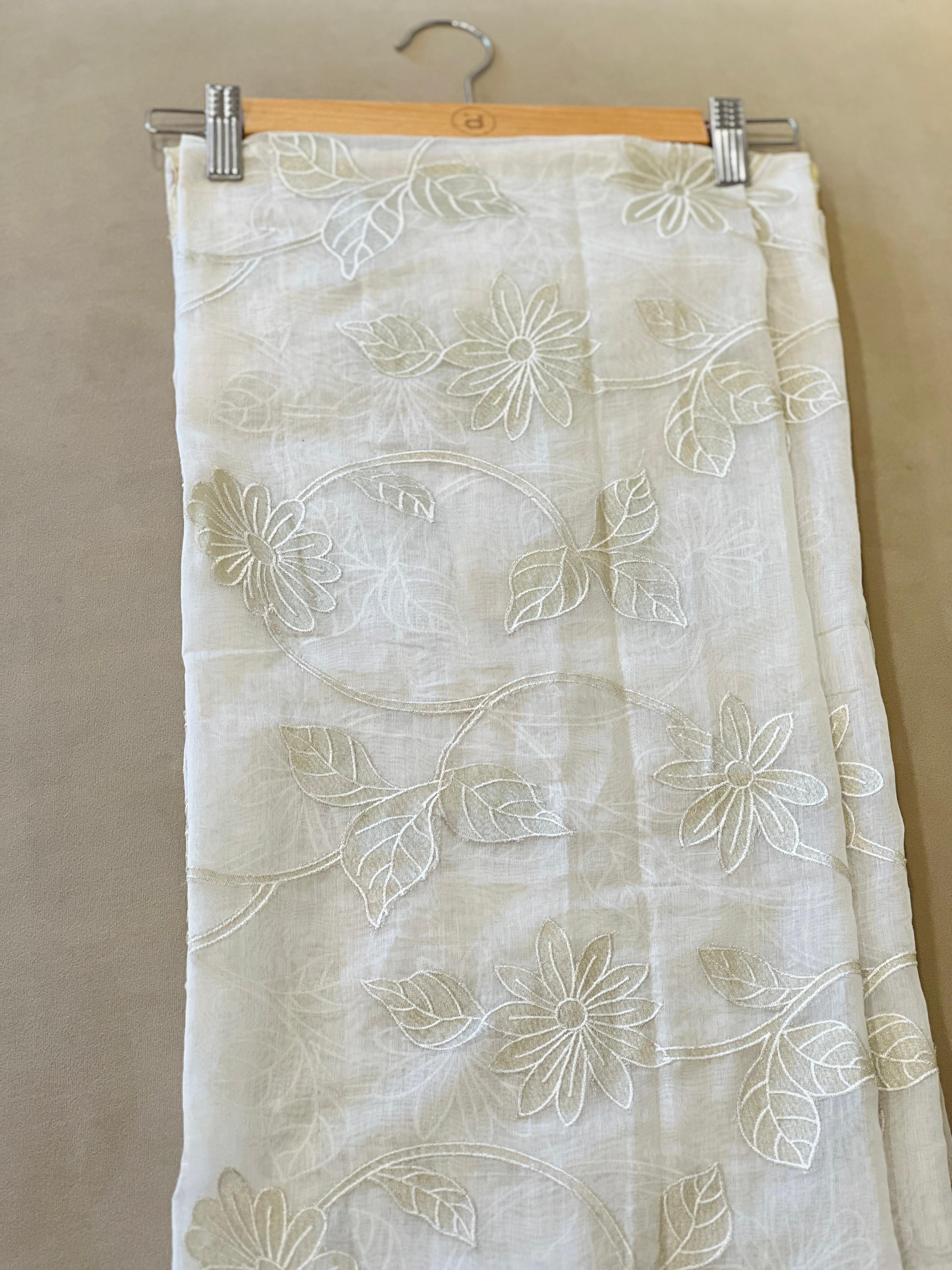 Floral Applique Work Detailed Chanderi Silk Running Material | RMFC208